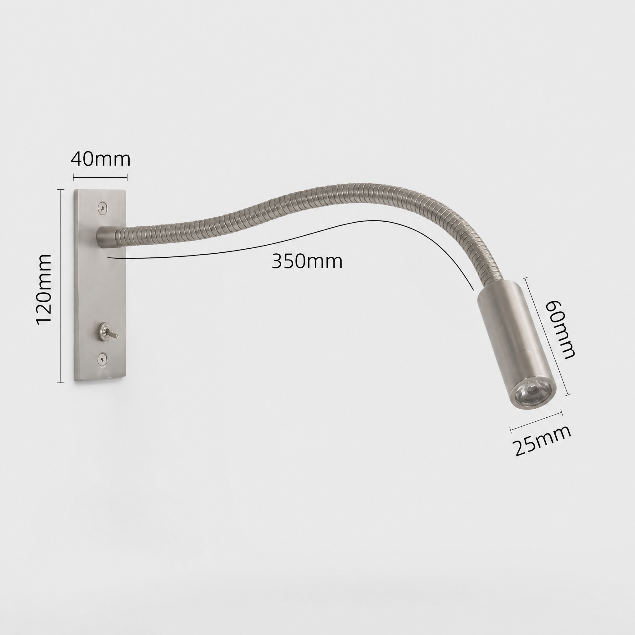 Applique Liseuse Flexible dimensions socle 120 x 40 mm, flexible 300 mm