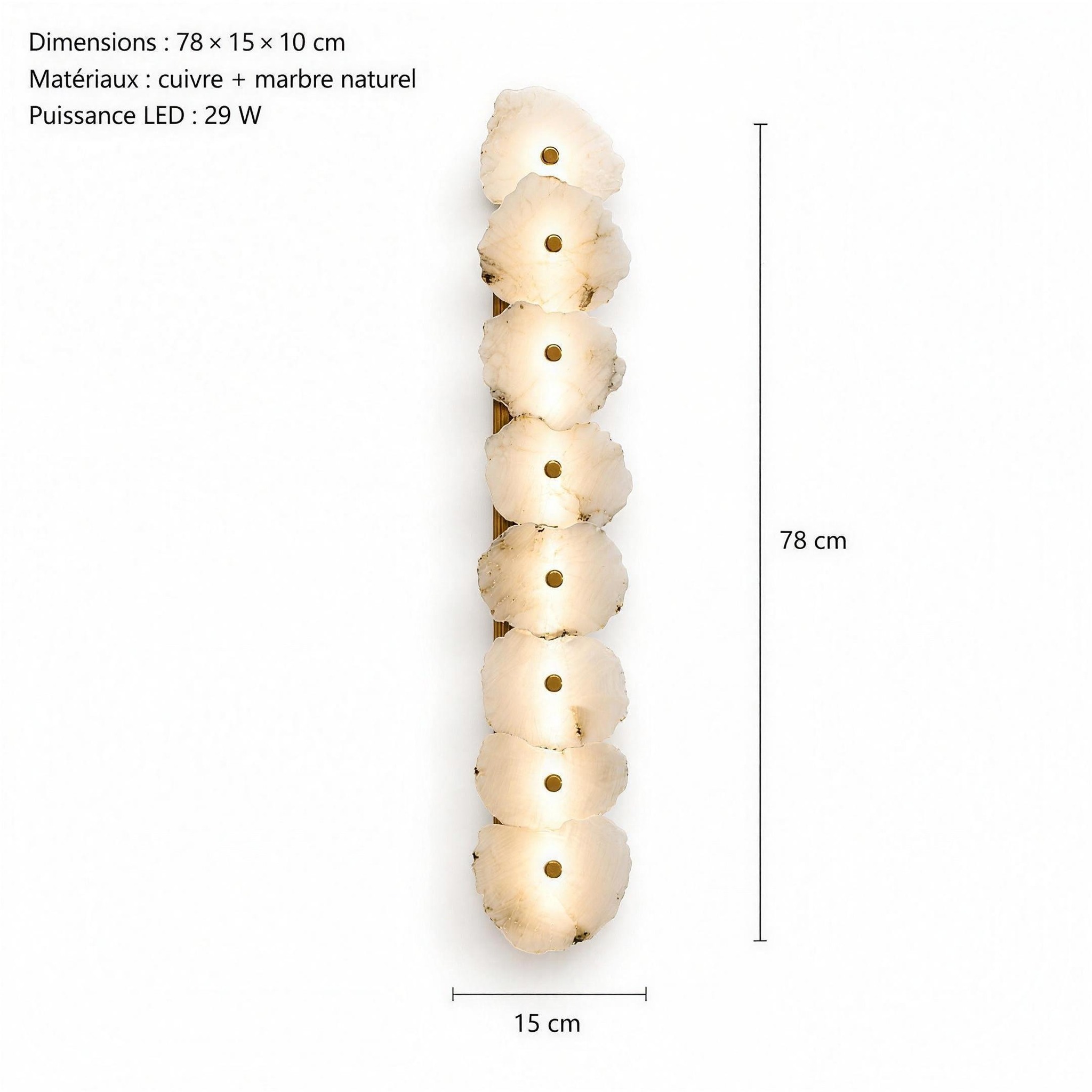 Applique Murale en Marbre 78 x 15 x 10 cm LED 29 W neuf disques de marbre