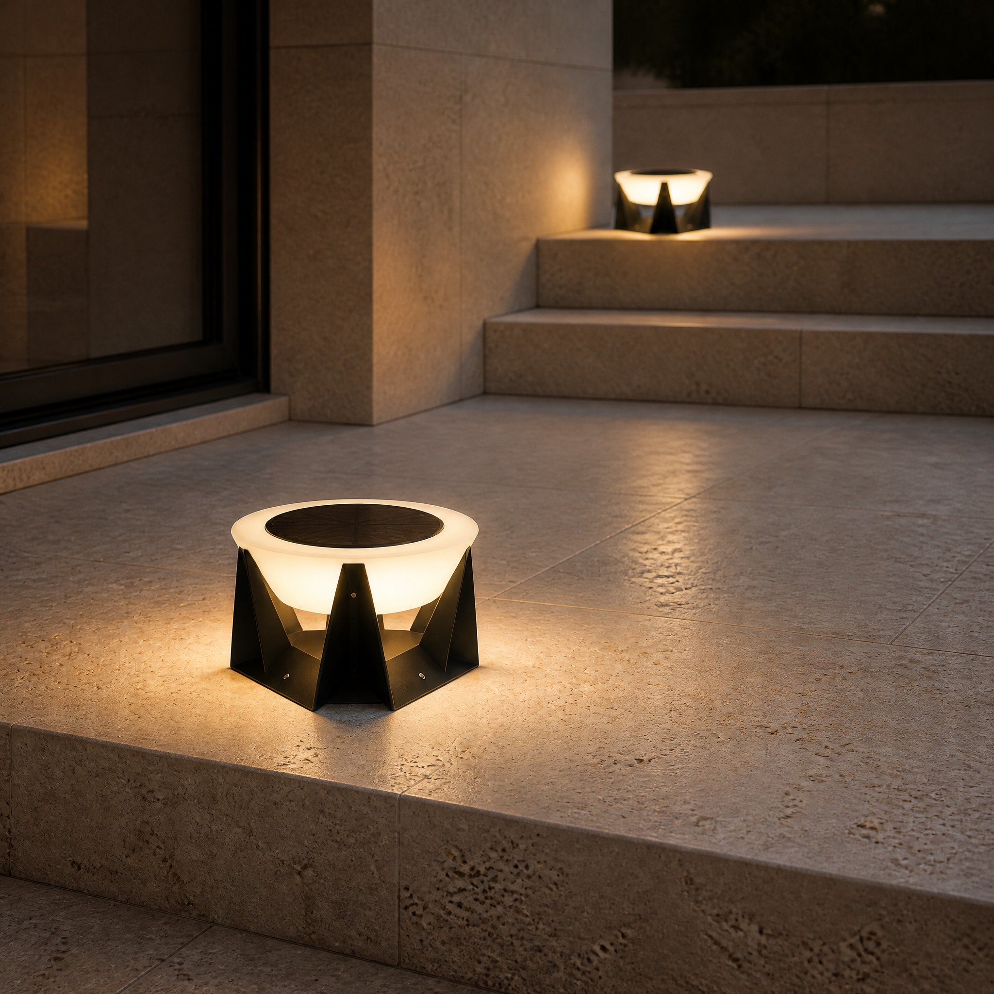 Borne Solaire Design métal, imitation rotin, abat-jour PS