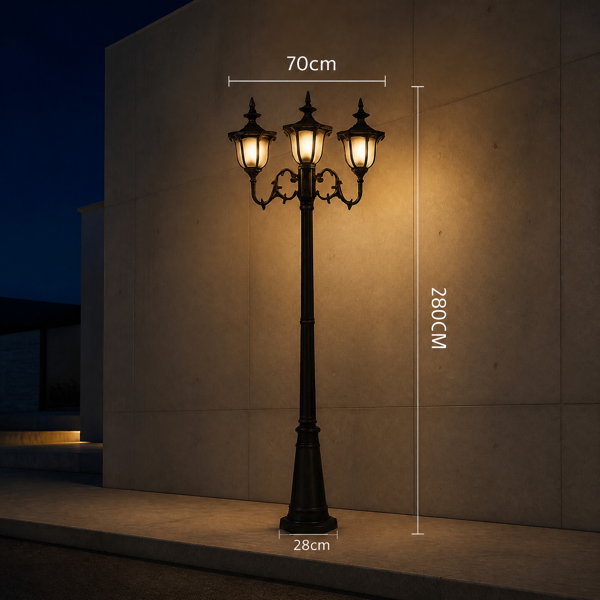 Lampadaire Extérieur Double 3 têtes Noir