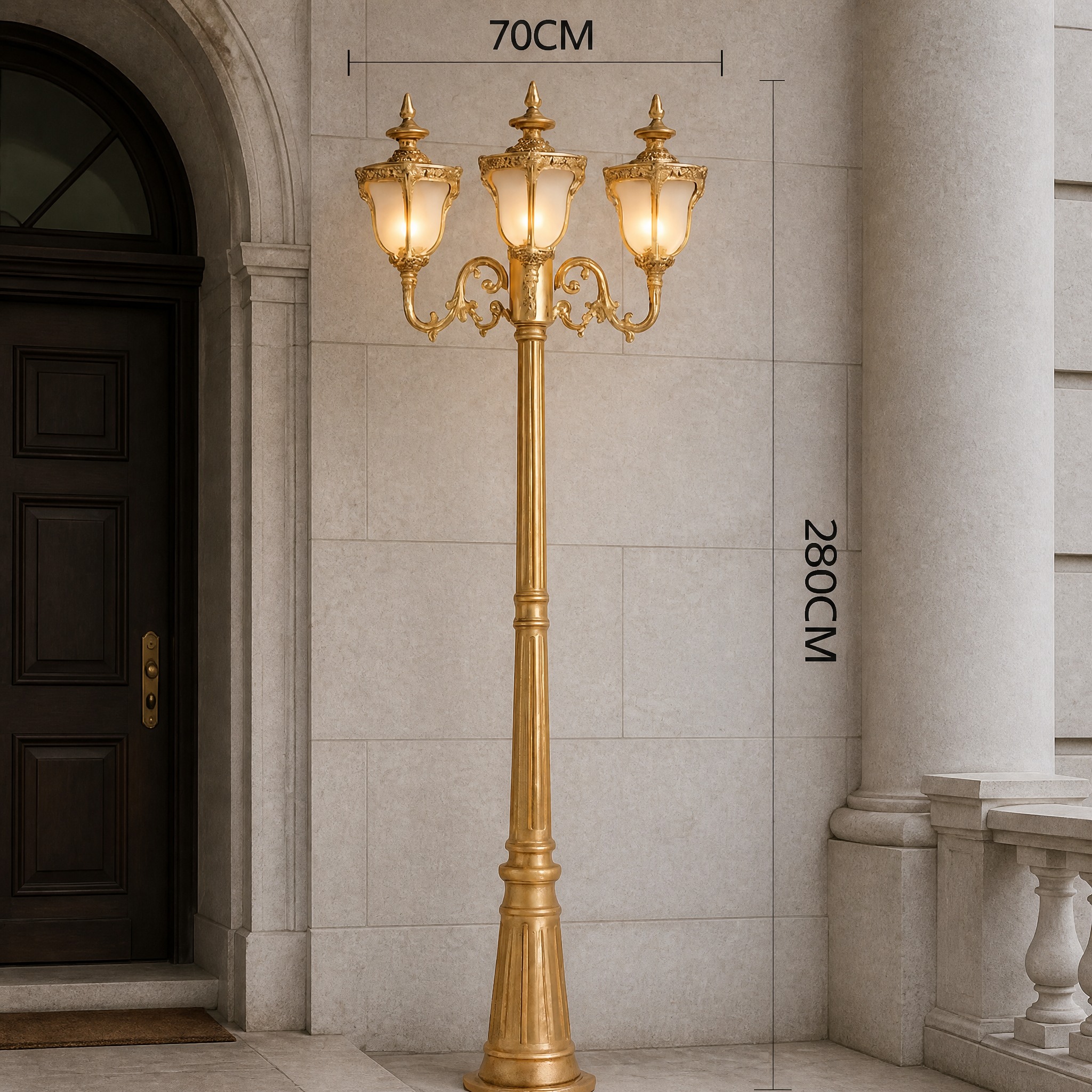 Lampadaire Extérieur Double 3 têtes Bronze
