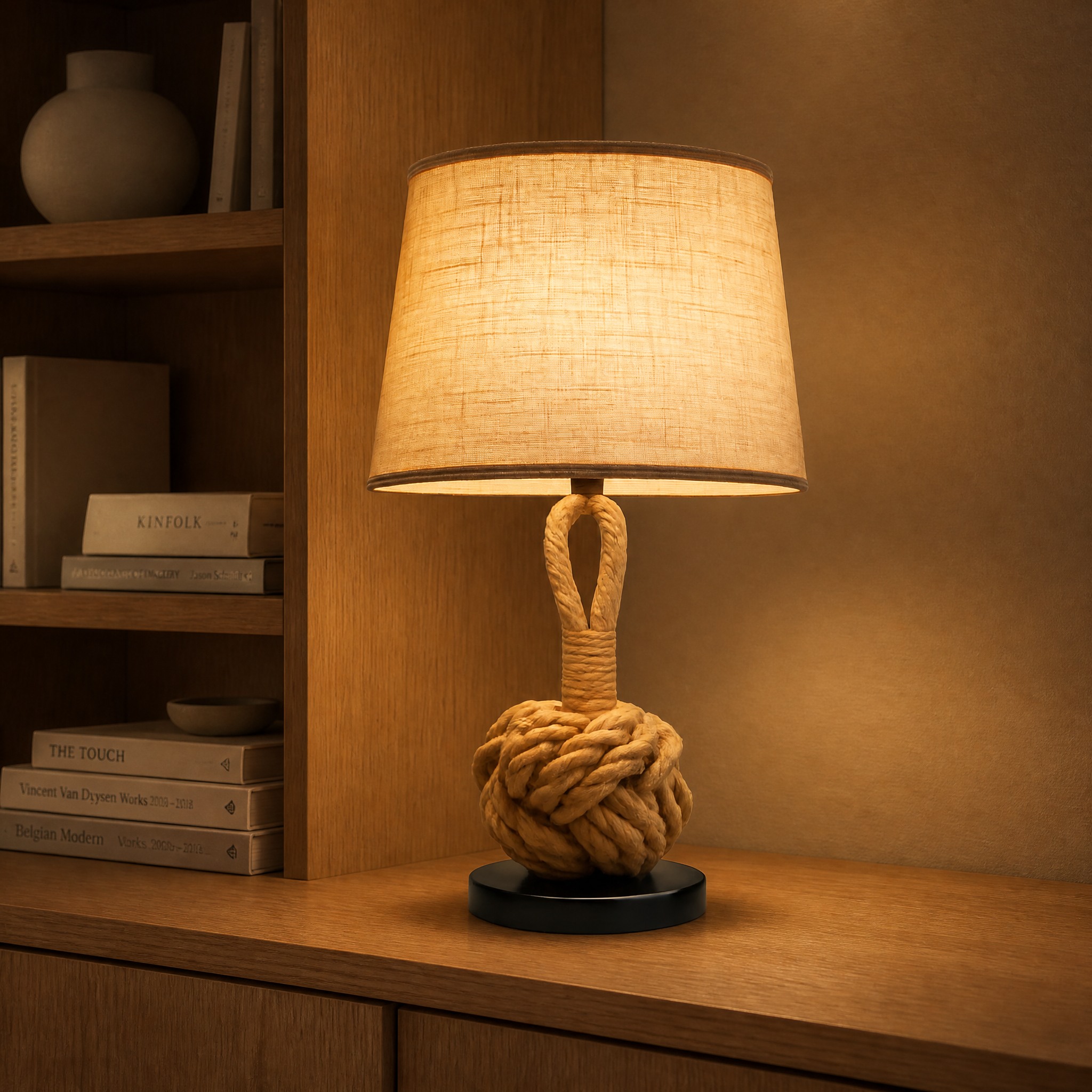 Lampe de Chevet Corde fer, corde de chanvre et abat-jour en tissu