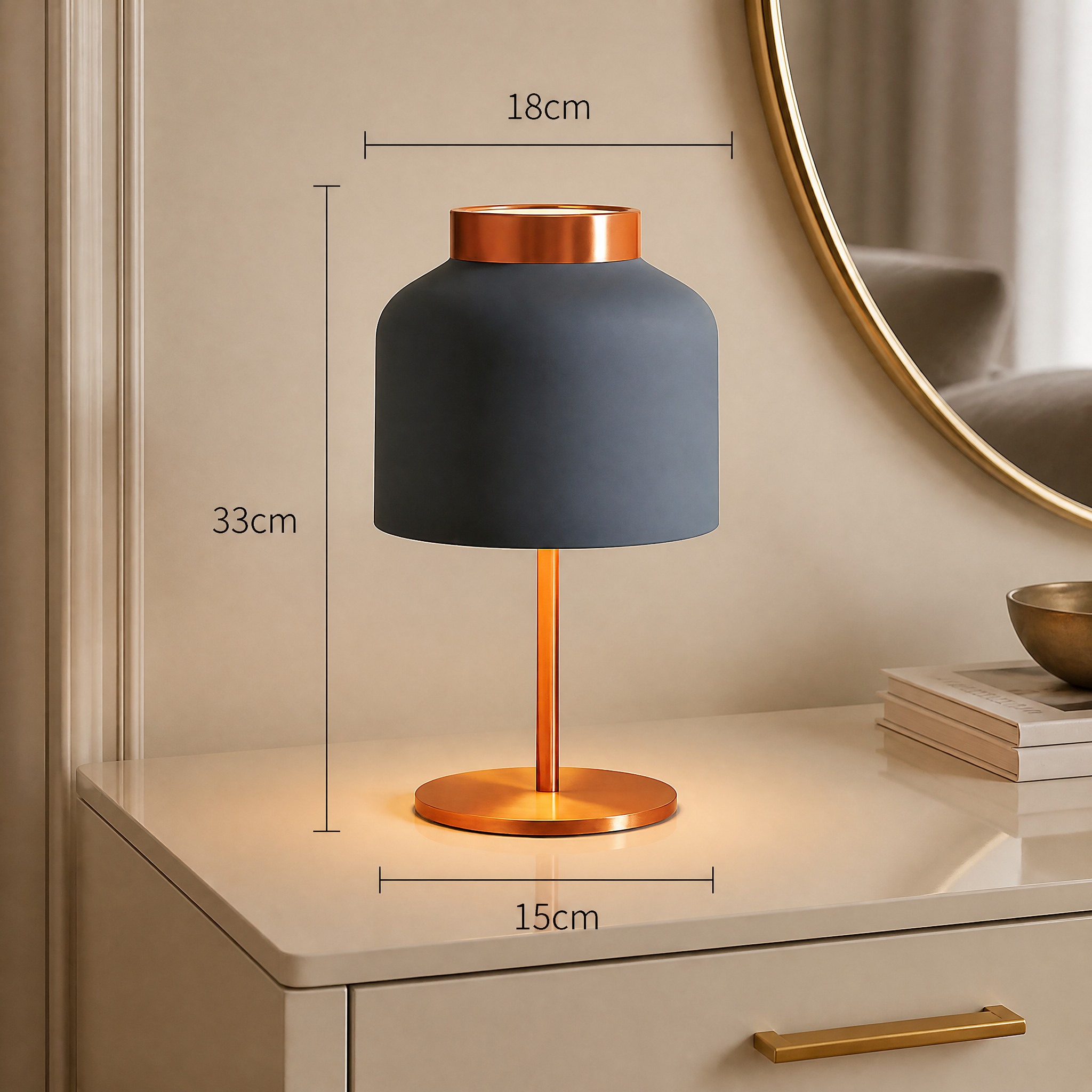 Lampe de Chevet Cuivre source compatible ampoule E27, 31 à 40 W