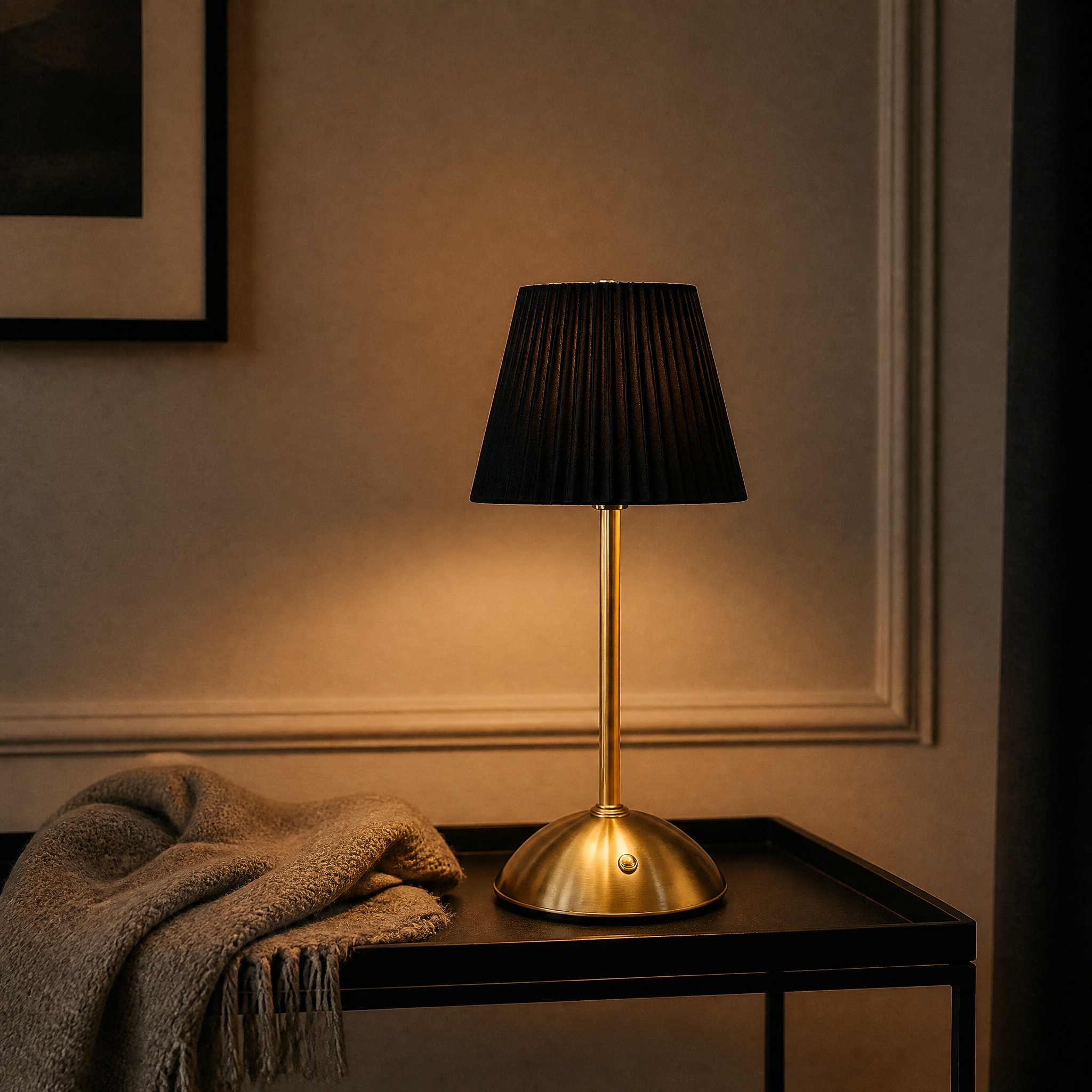 Lampe de Chevet Plissée Noir Blanc chaud