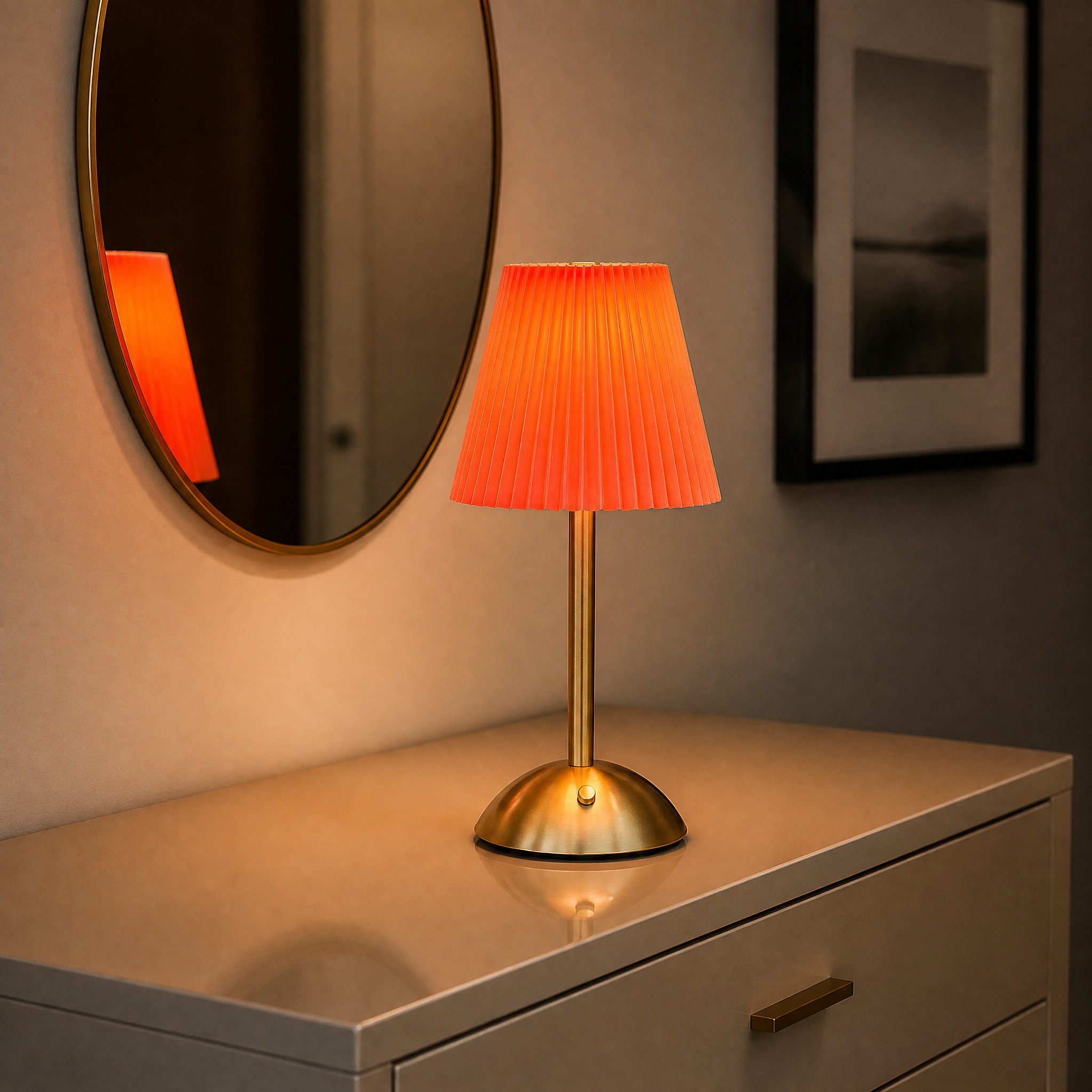 Lampe de Chevet Plissée Orange Blanc chaud