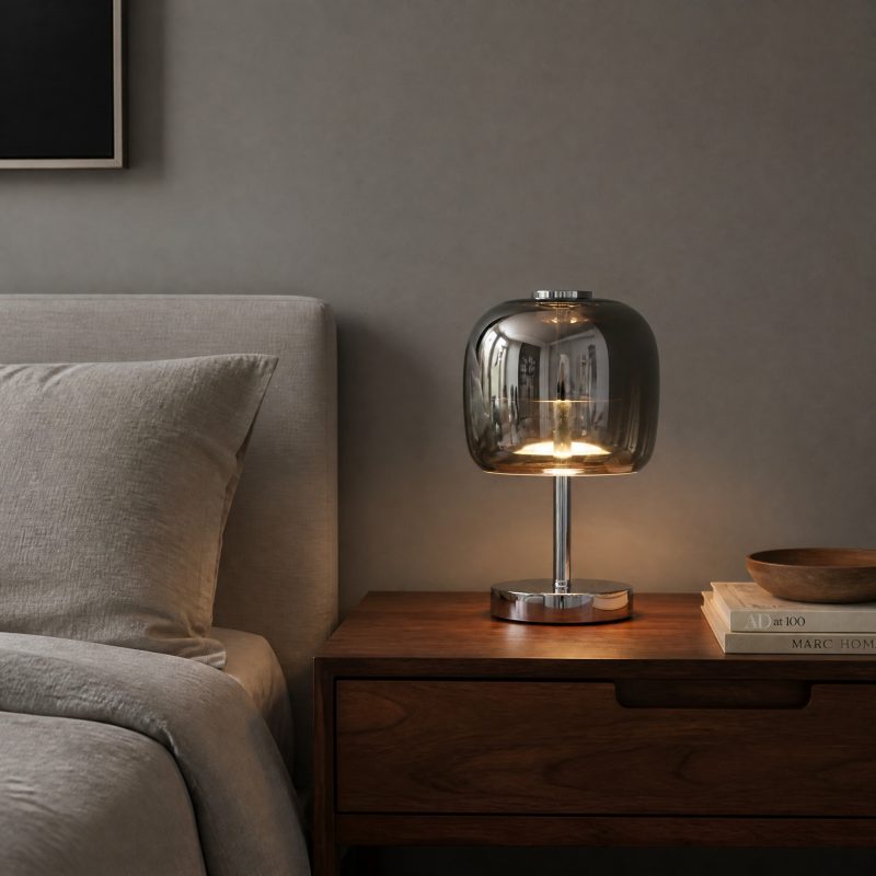 Lampe de Chevet Verre Fumé lampe de table d'ambiance