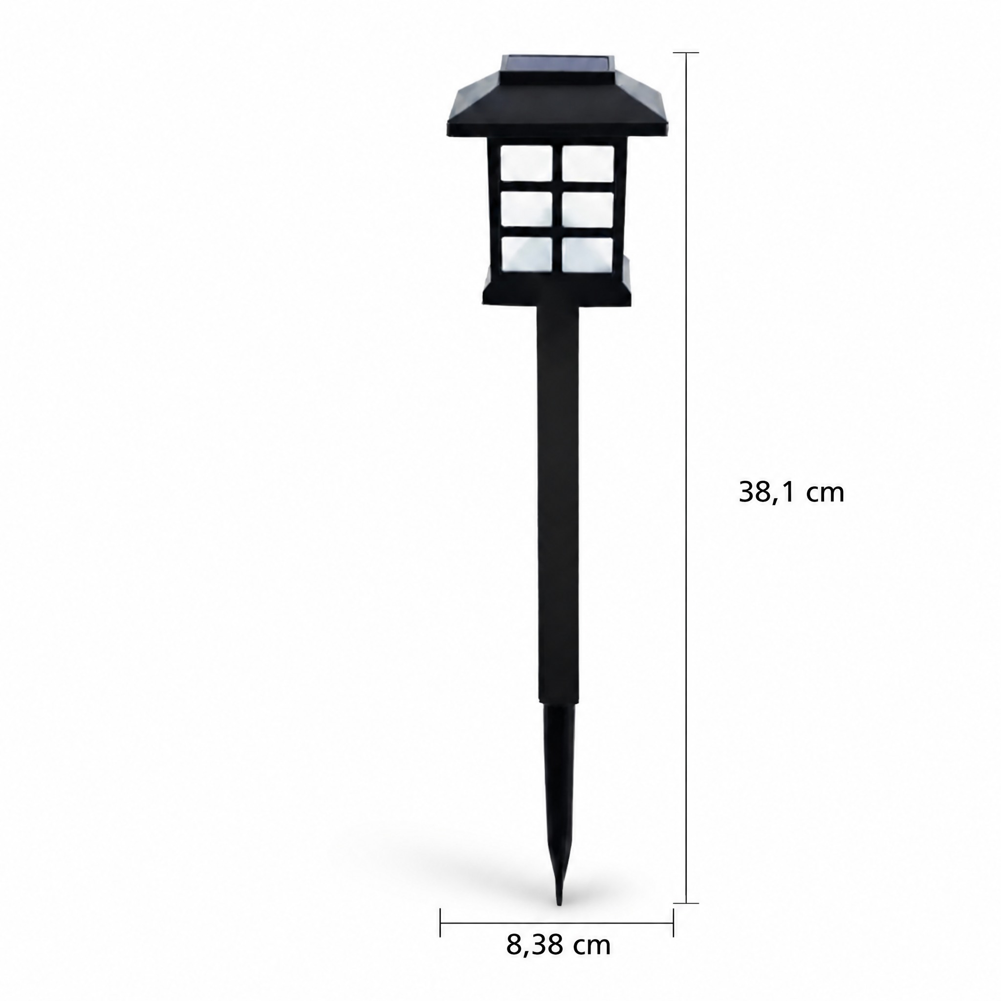 Lampe Solaire à Piquer hauteur 38,1 cm largeur 8,38 cm lanterne noire sur piquet