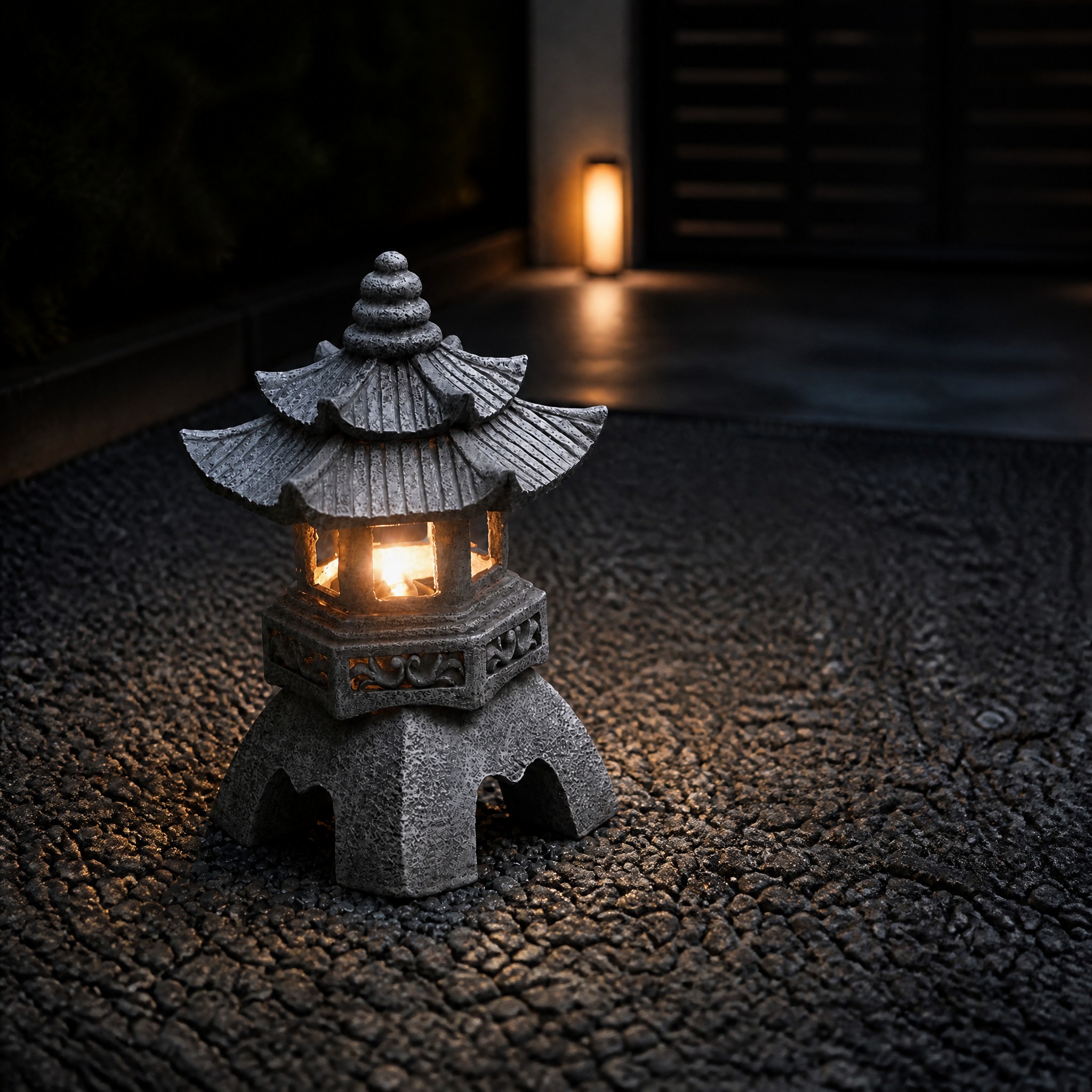 Lanterne Japonaise Solaire résine effet pierre
