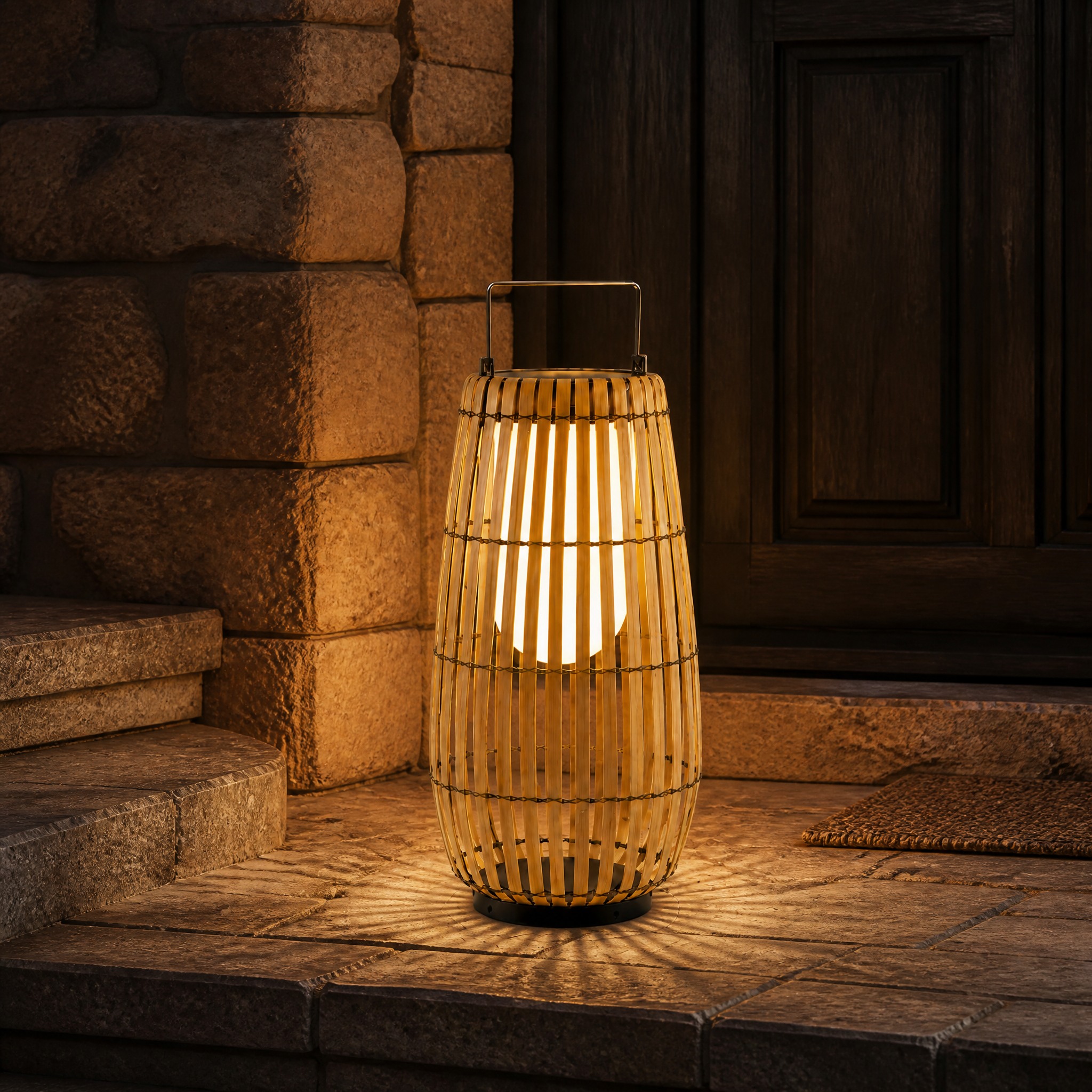 Lanterne Solaire Rotin Grand