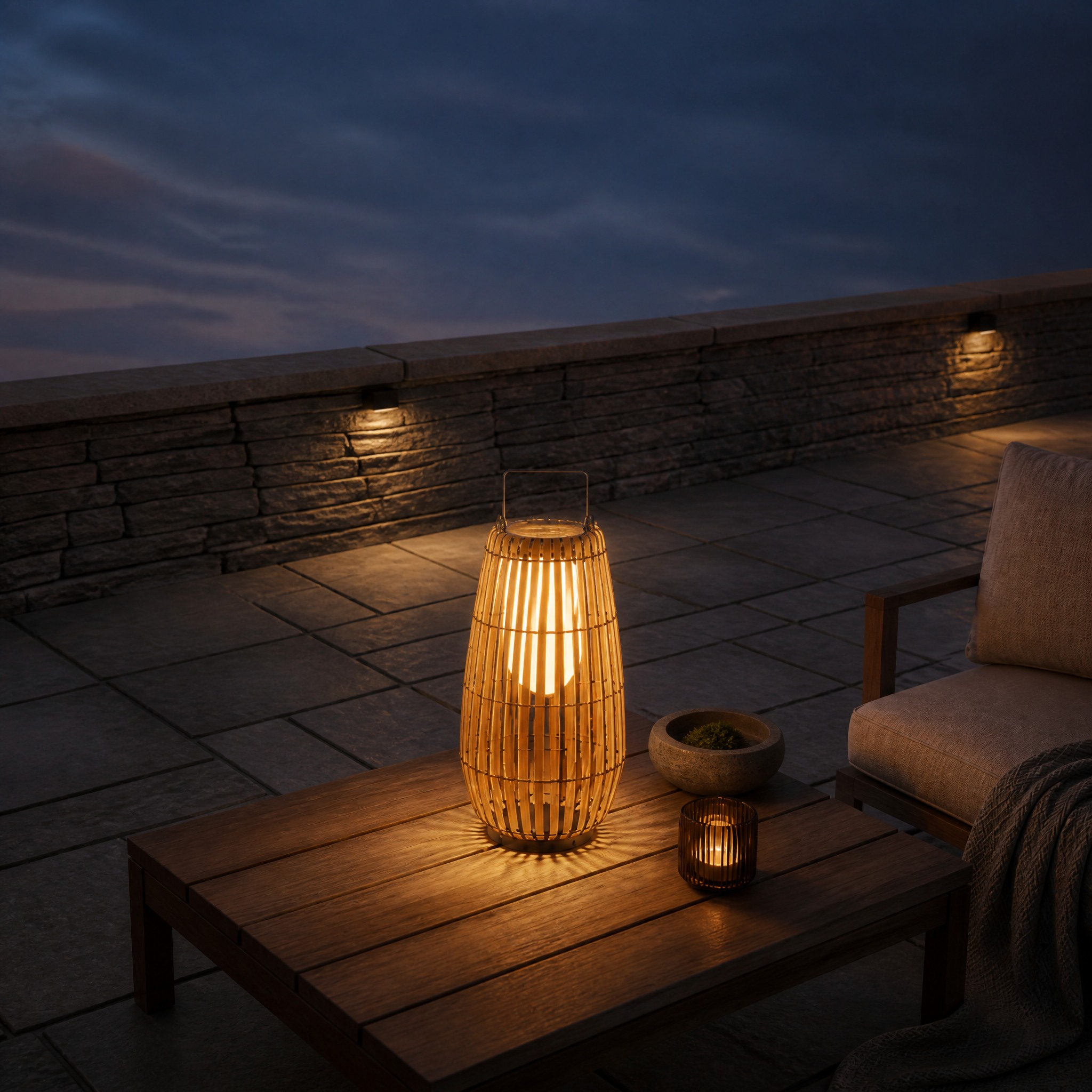 Lanterne Solaire Rotin LED blanc chaud 3000 K