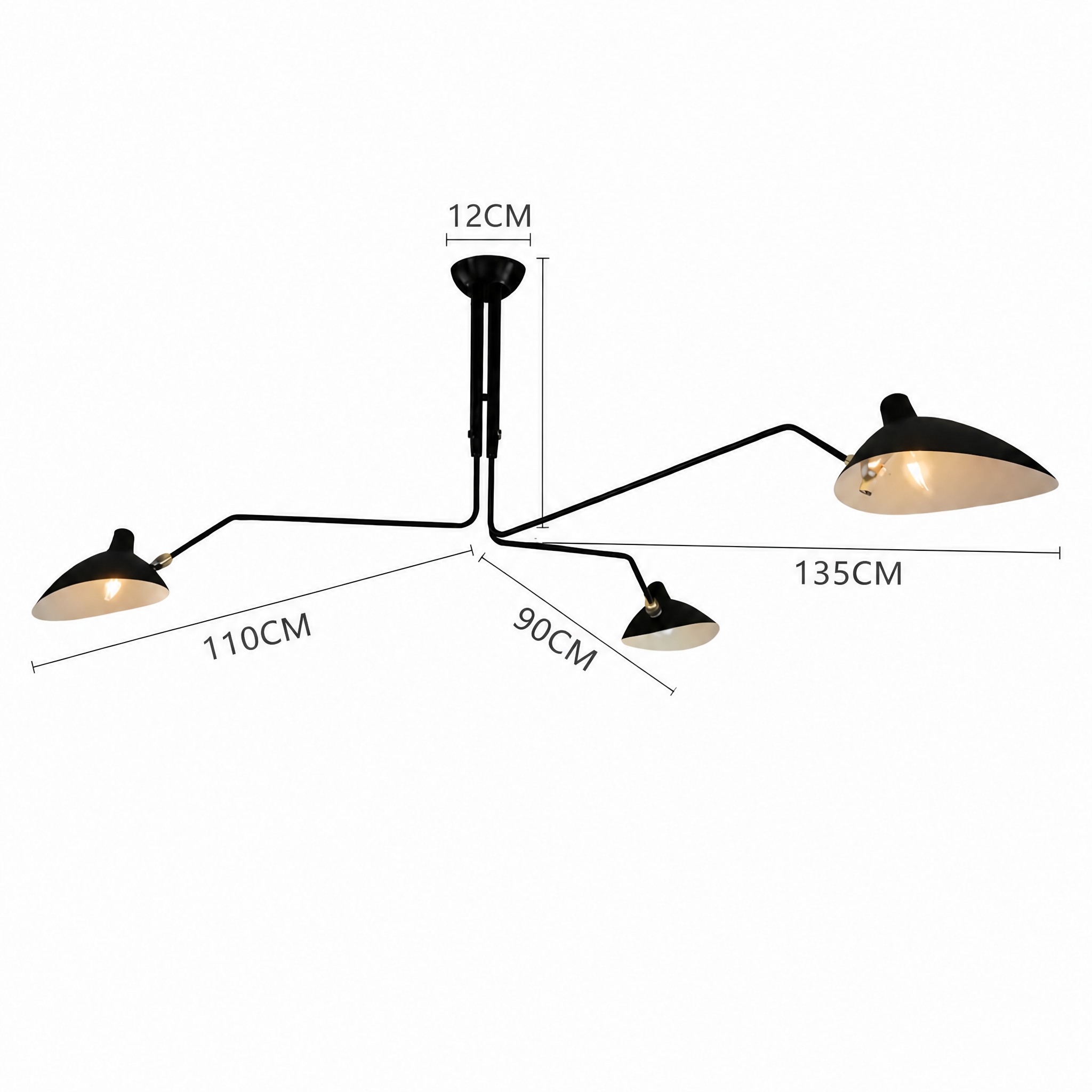 Lustre 3 Branches Noir diamètre jusqu'à 280 cm