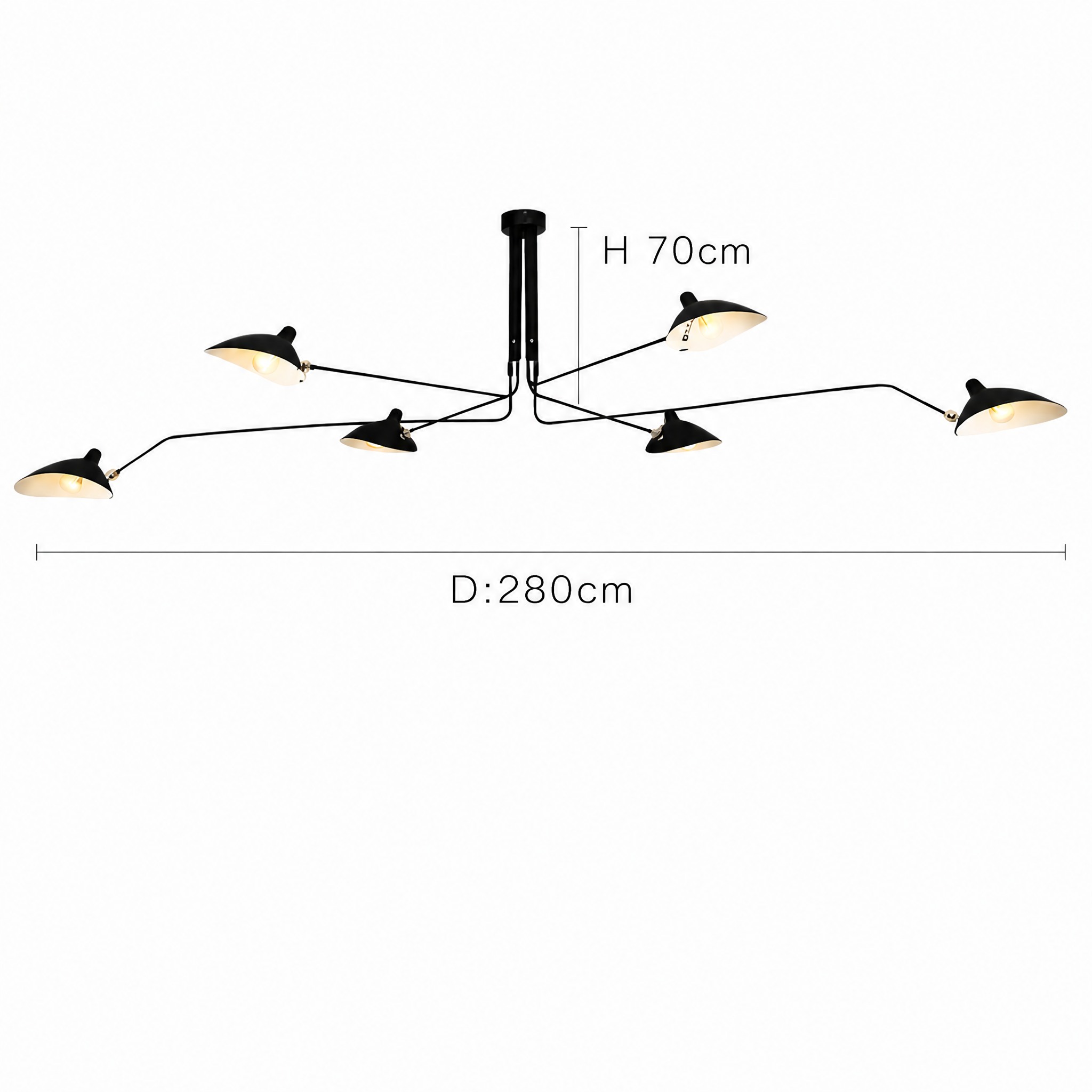 Lustre 3 Branches Noir hauteur 30 à 70 cm