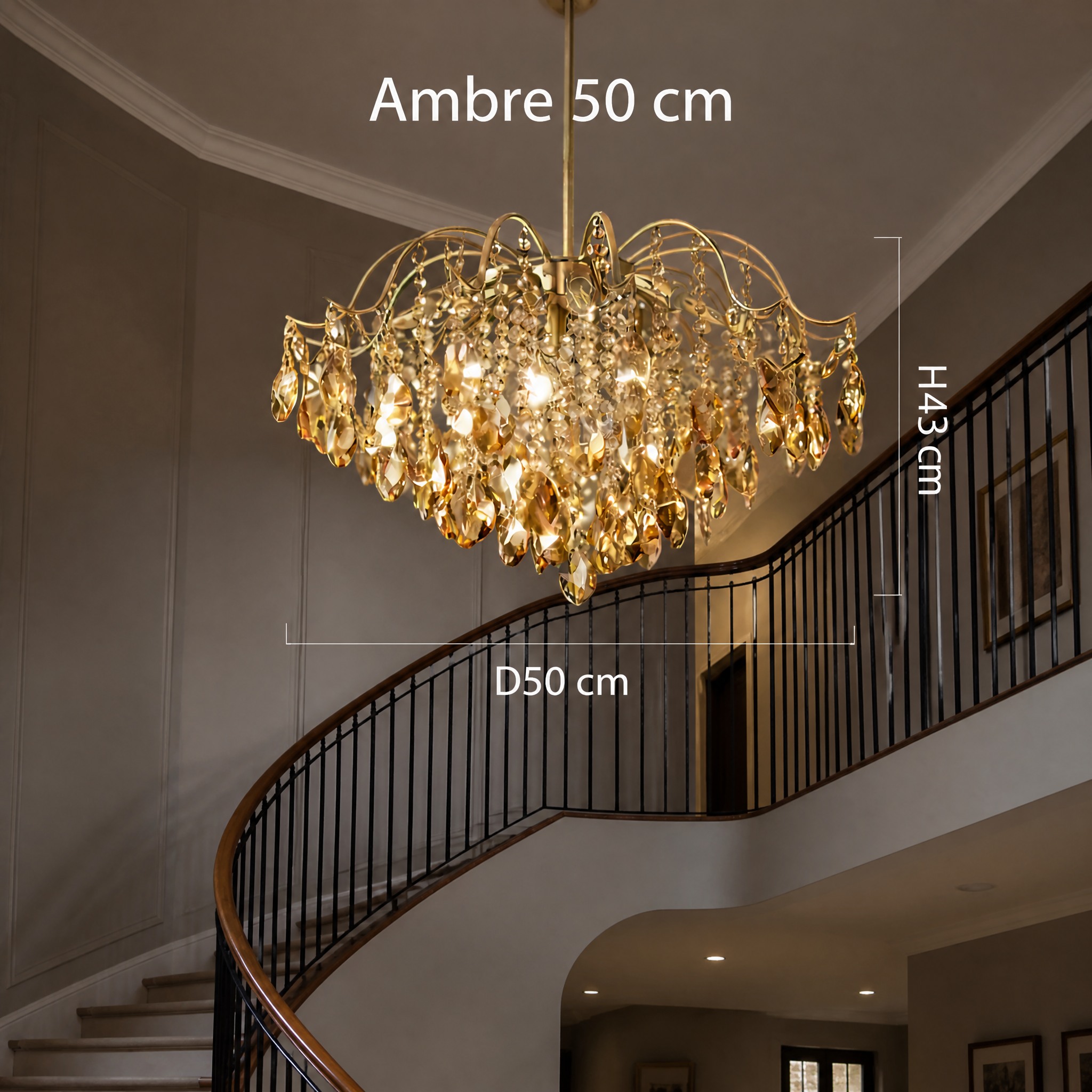 Lustre à Pampilles Ambre 50 cm