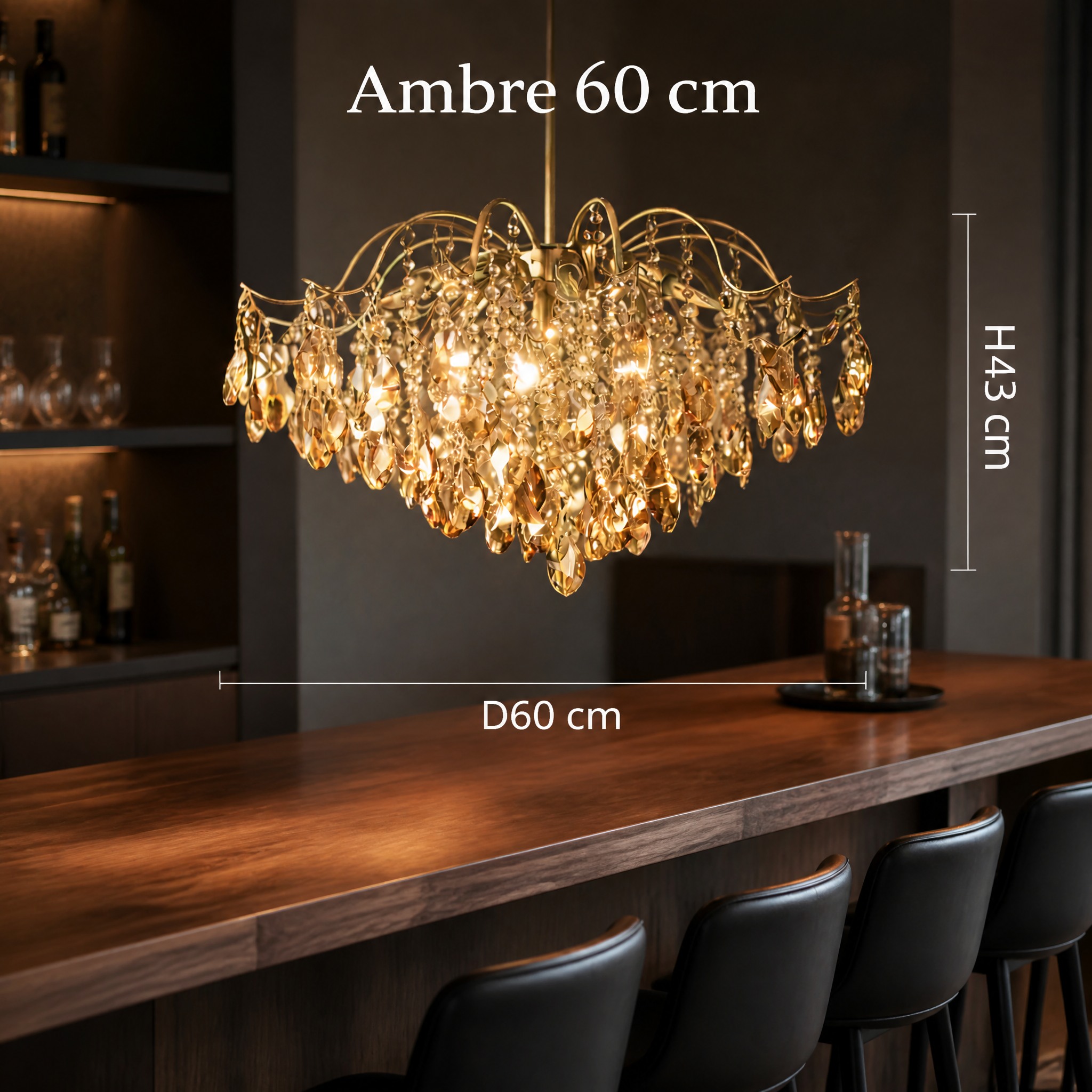 Lustre à Pampilles Ambre 60 cm