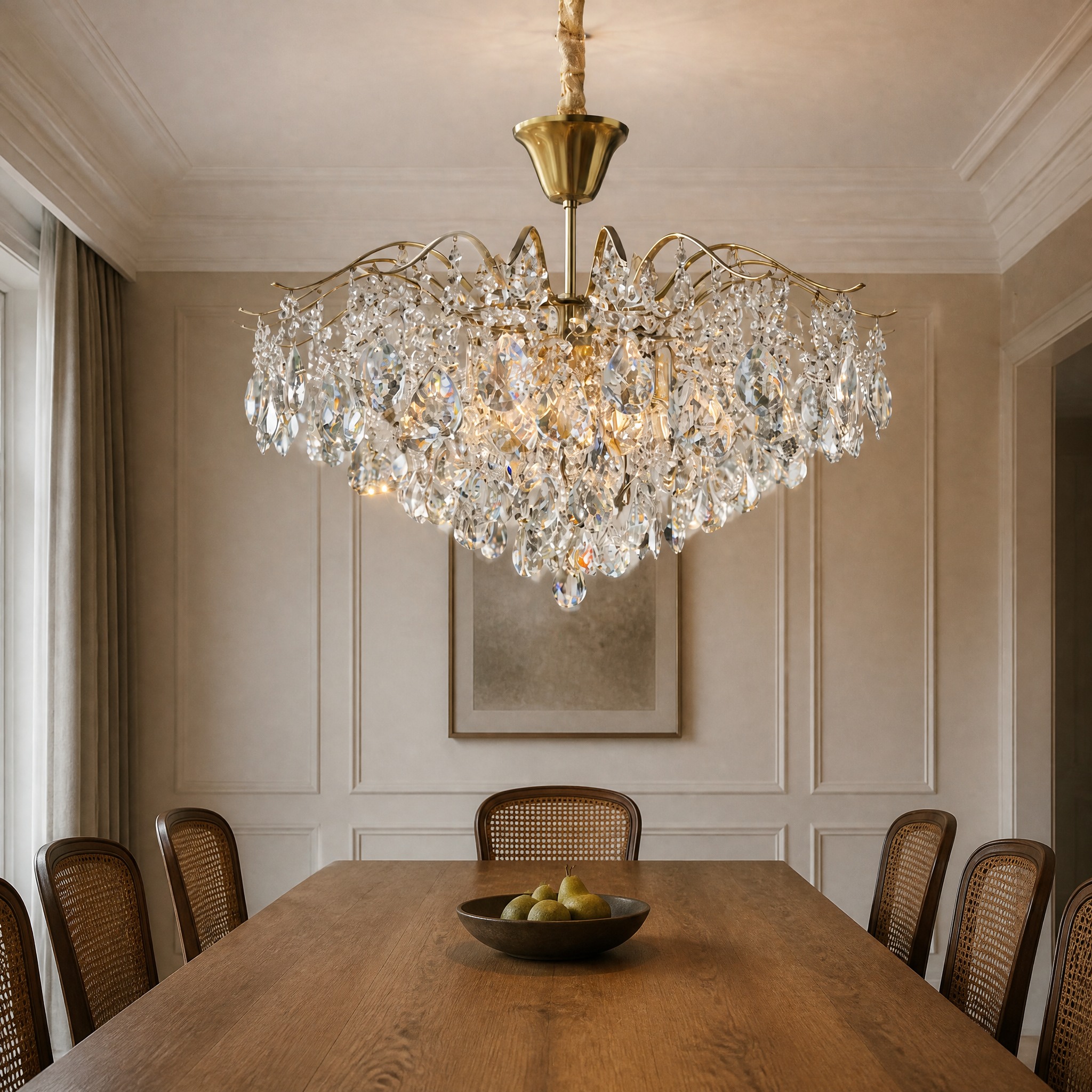 Lustre à Pampilles fer forgé et cristal
