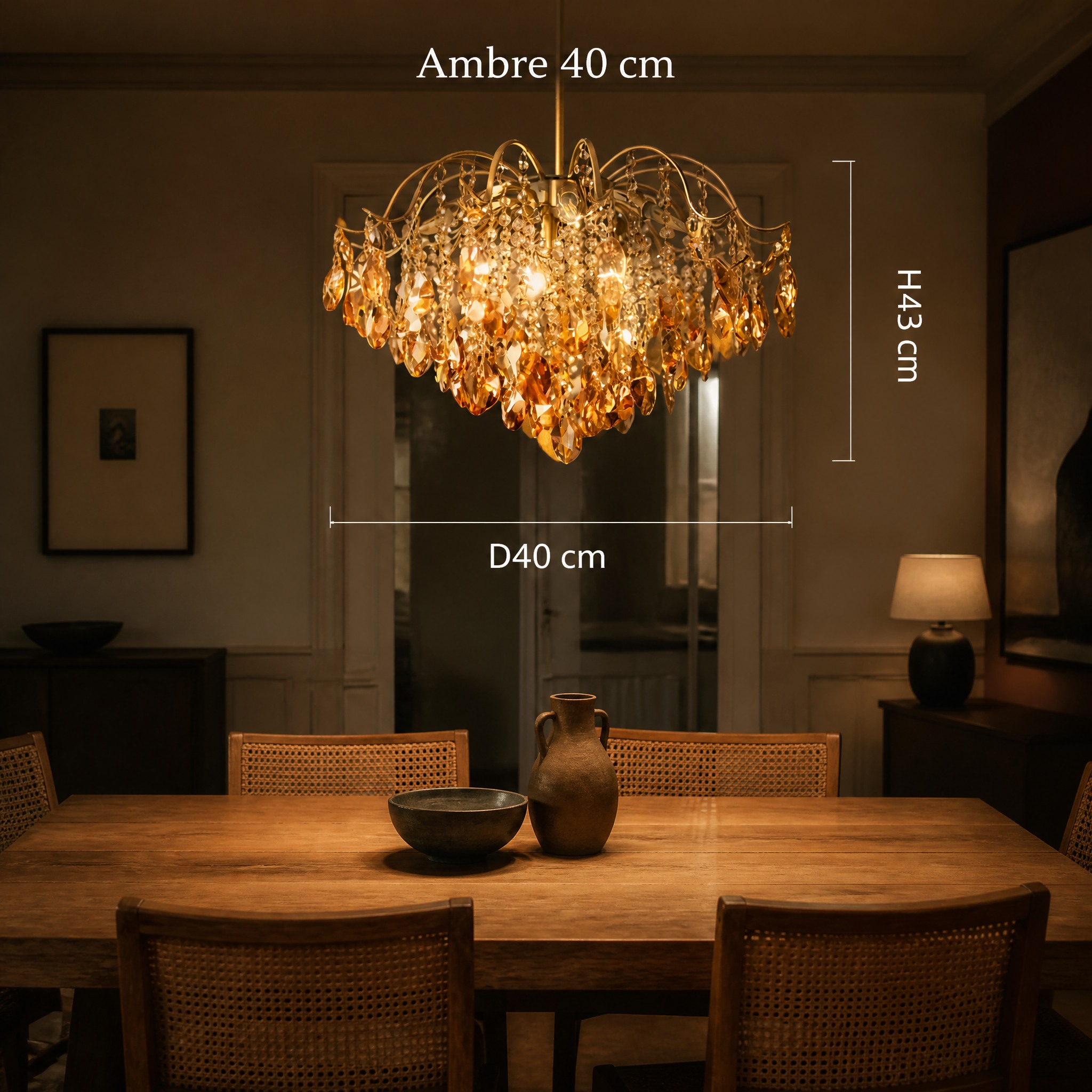 Lustre à Pampilles Ambre 40 cm