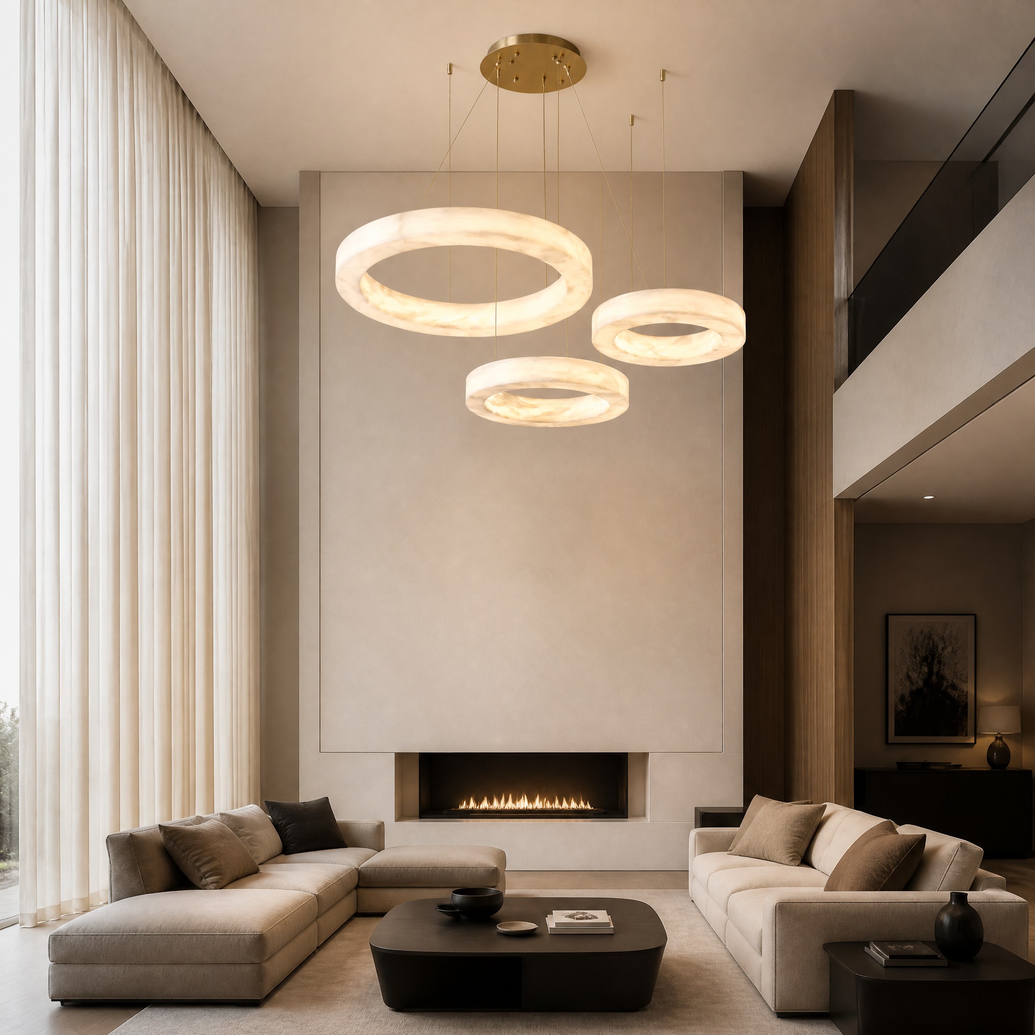 Lustre Anneaux Albâtre suspension annulaire
