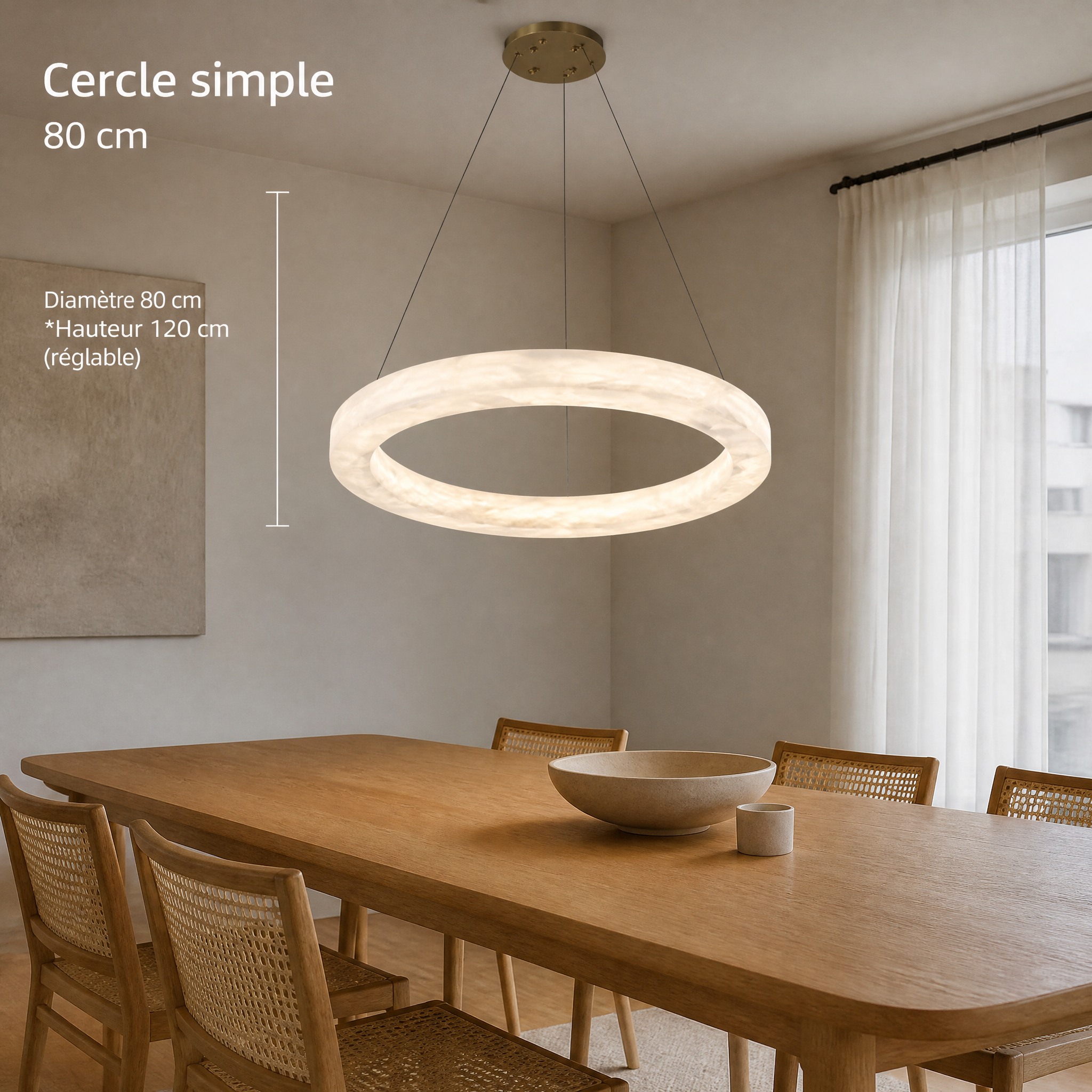 Lustre Anneaux Albâtre puissance 52 W