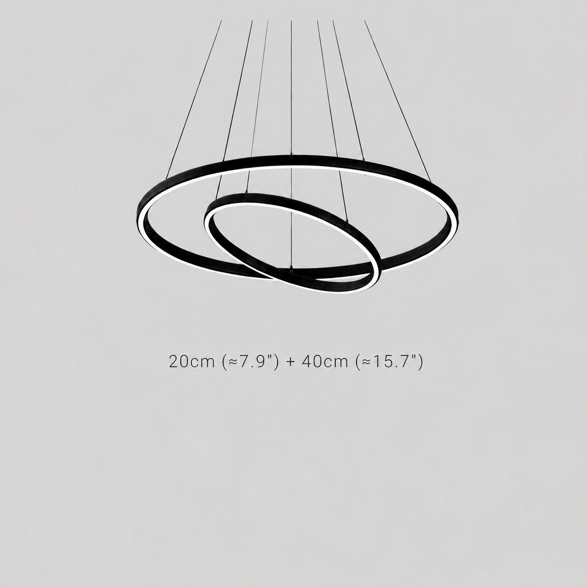 Lustre Anneaux Noir dimensions 20 x 40 cm, 40 x 60 cm, 20 x 40 x 60 cm, 40 x 60 x 80 cm ou 20 x 40 x 60 x 80 cm selon le modèle