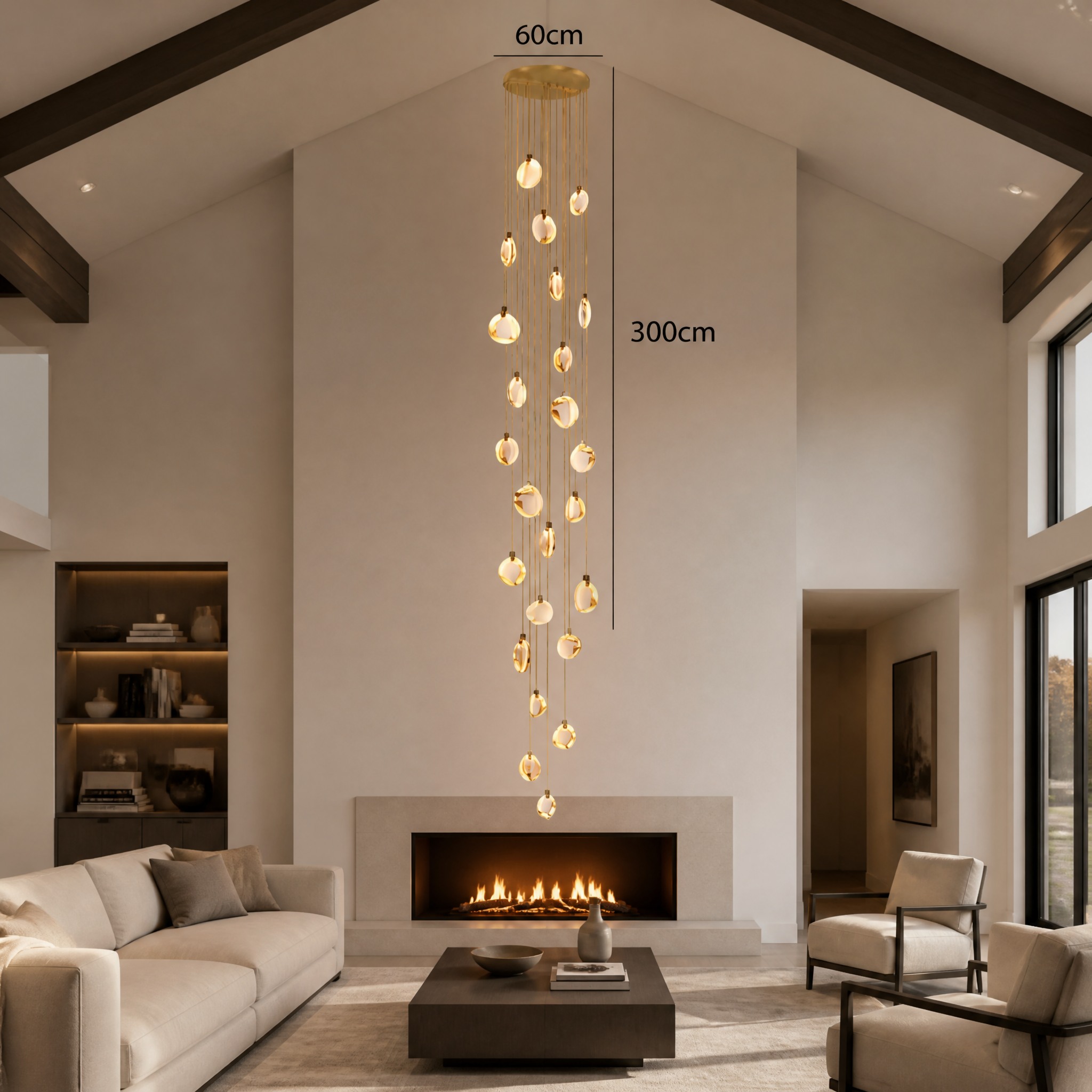Lustre Cascade Albâtre 24 têtes