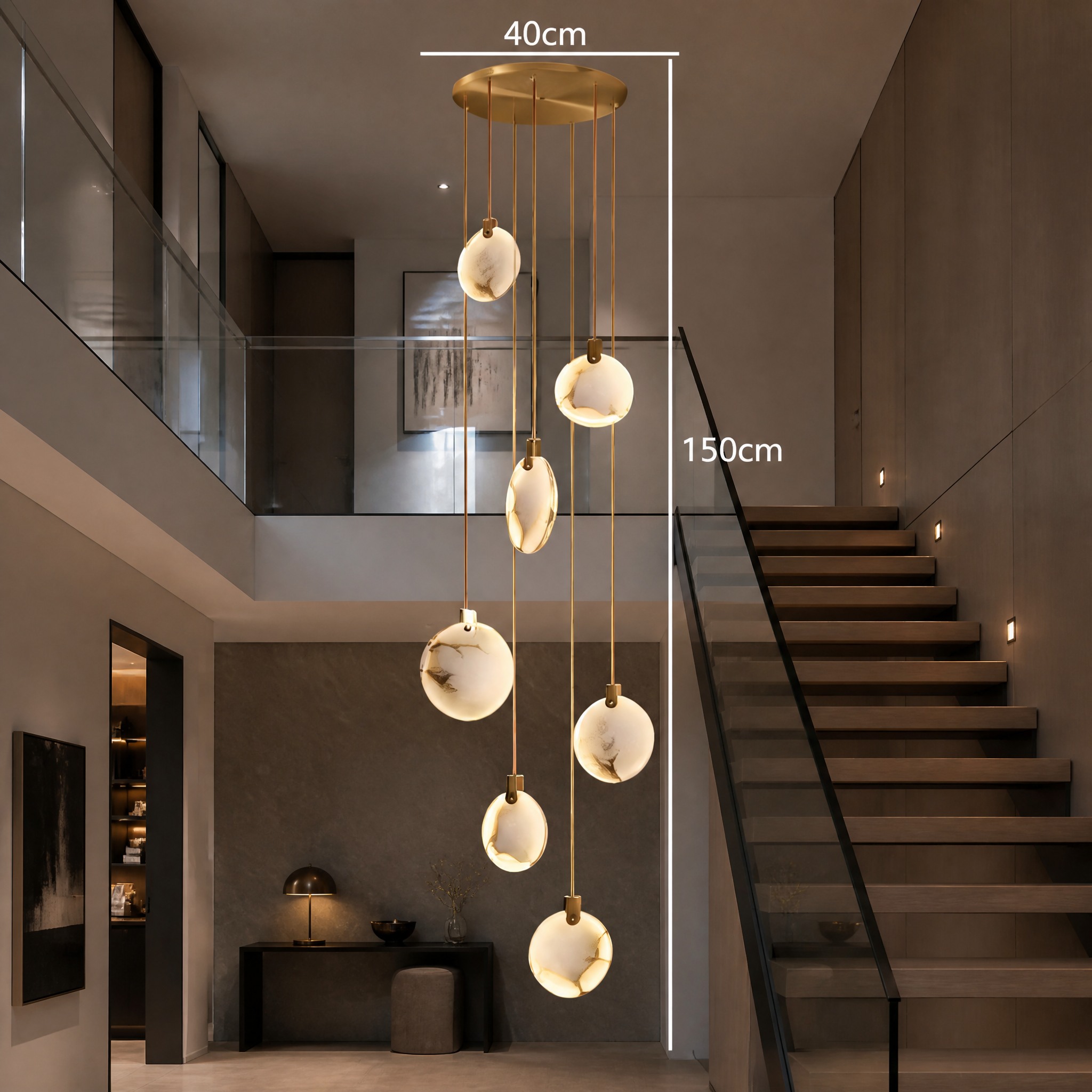 Lustre Cascade Albâtre 7 têtes