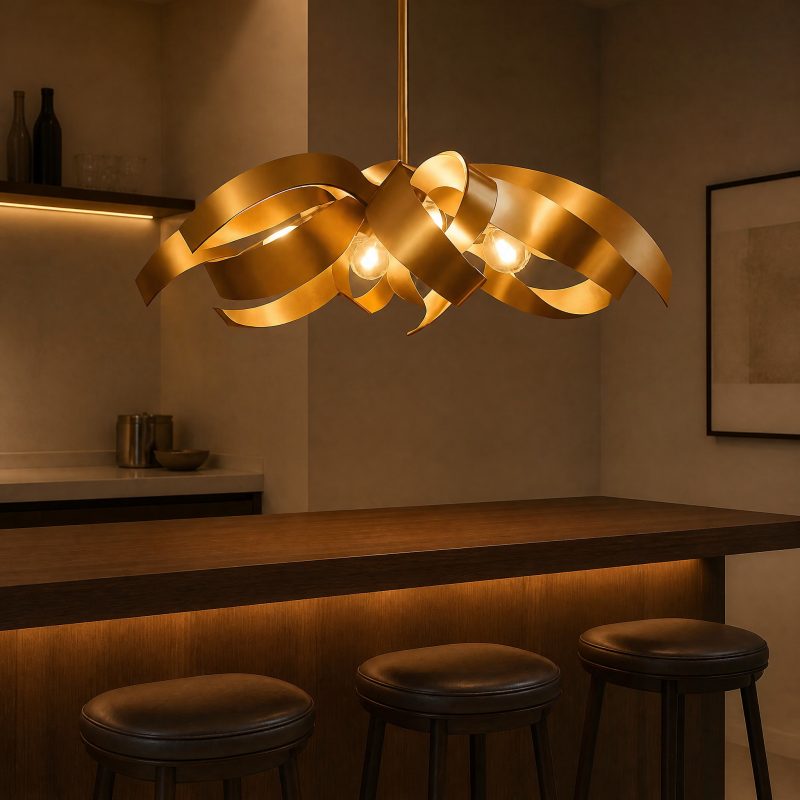 Lustre Design Doré Or 73CM Blanc froid
