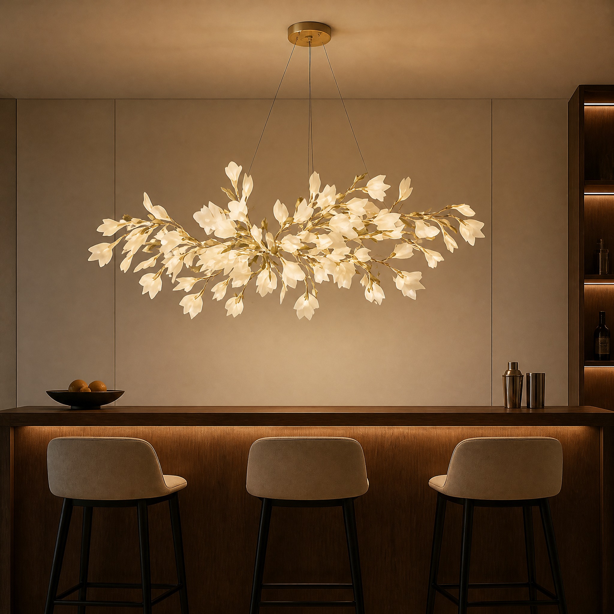 Lustre Fleurs Porcelaine suspension lumineuse à corolles