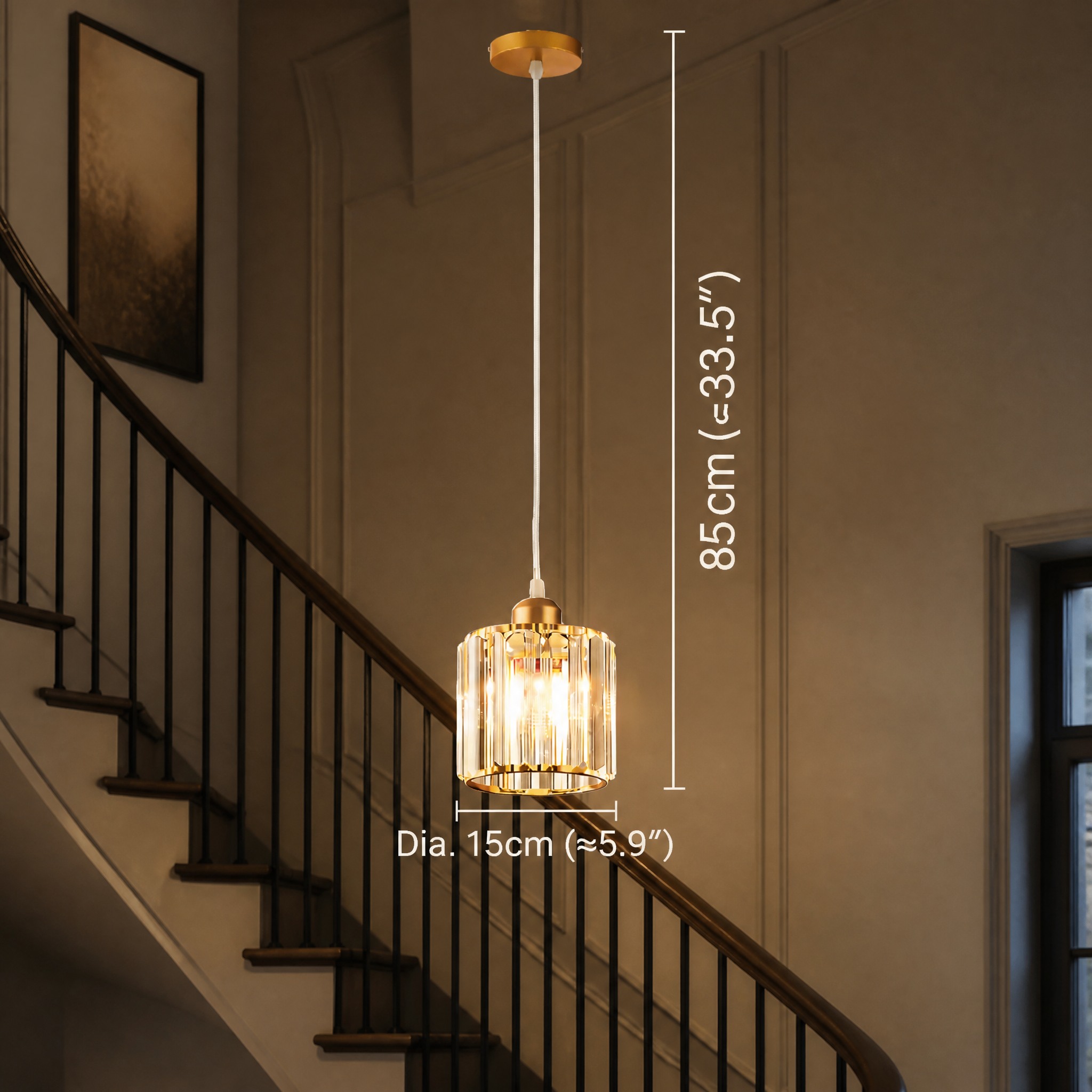 Petite Suspension Cristal Rond Or