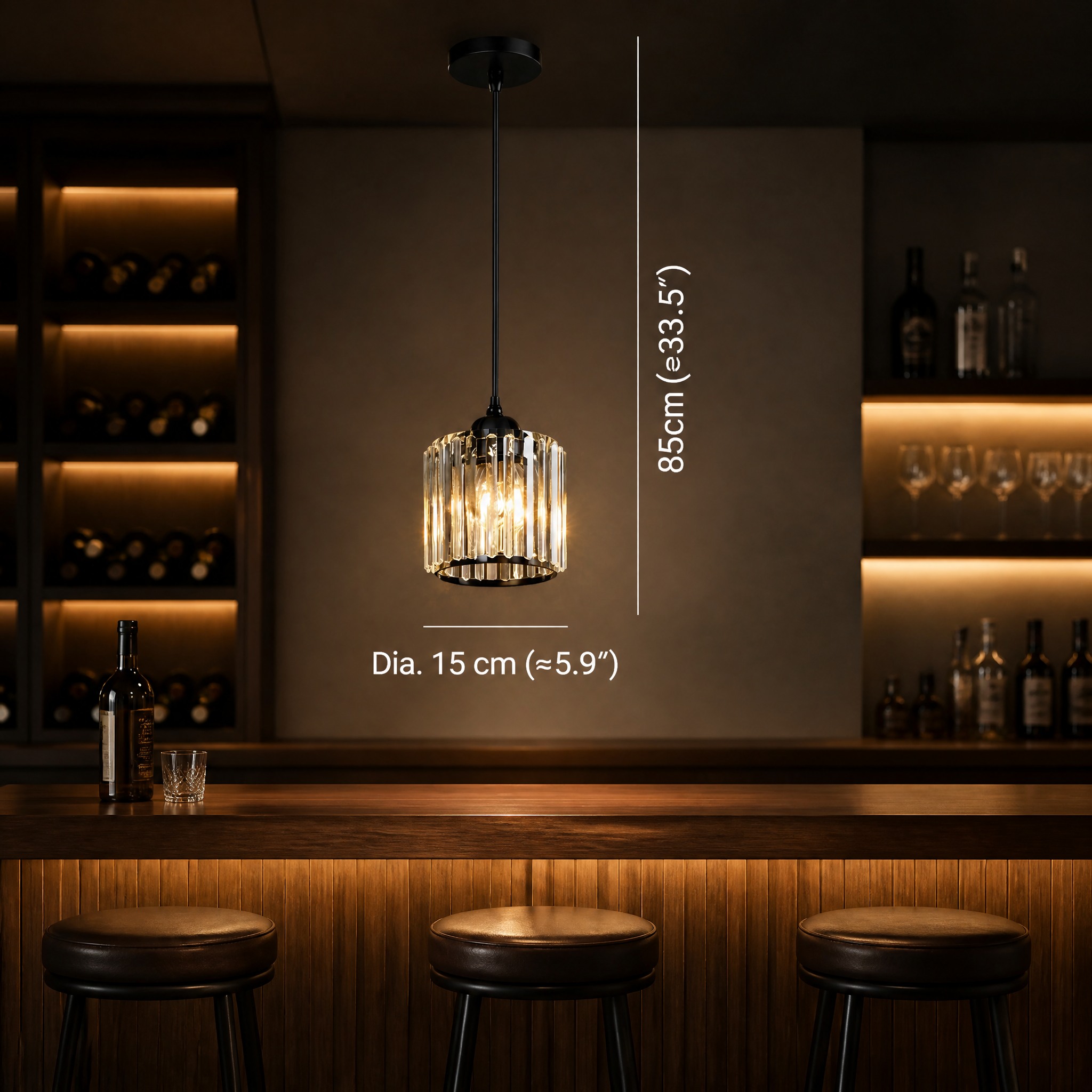 Petite Suspension Cristal Rond Noir