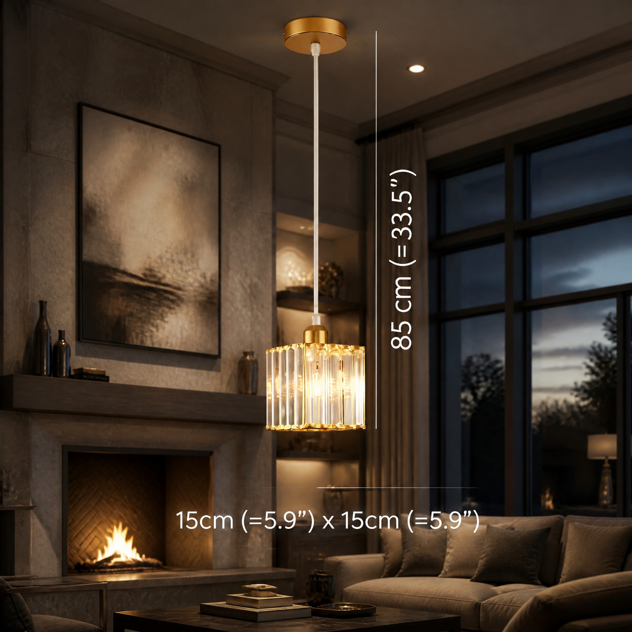 Petite Suspension Cristal Carré Or