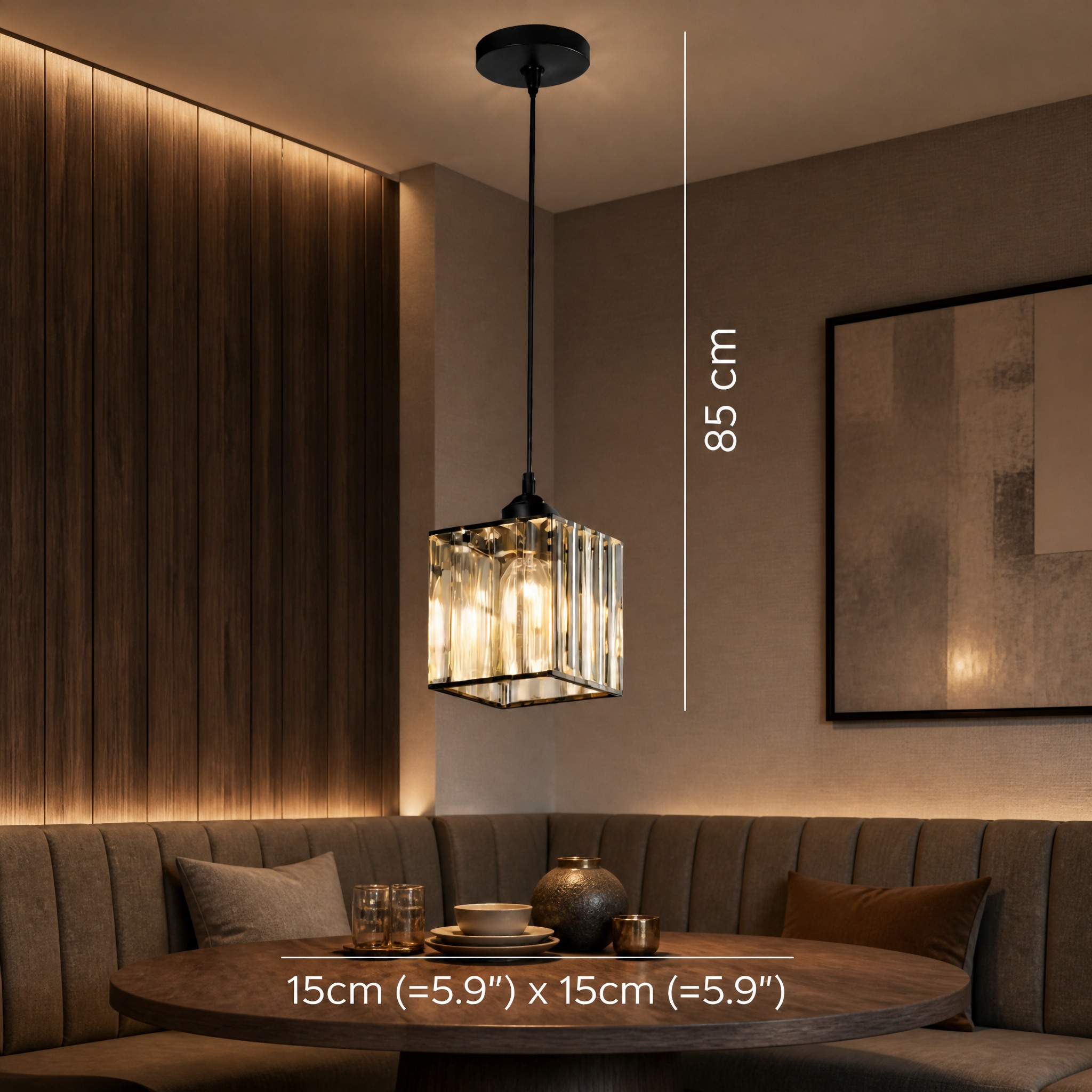 Petite Suspension Cristal Carré Noir