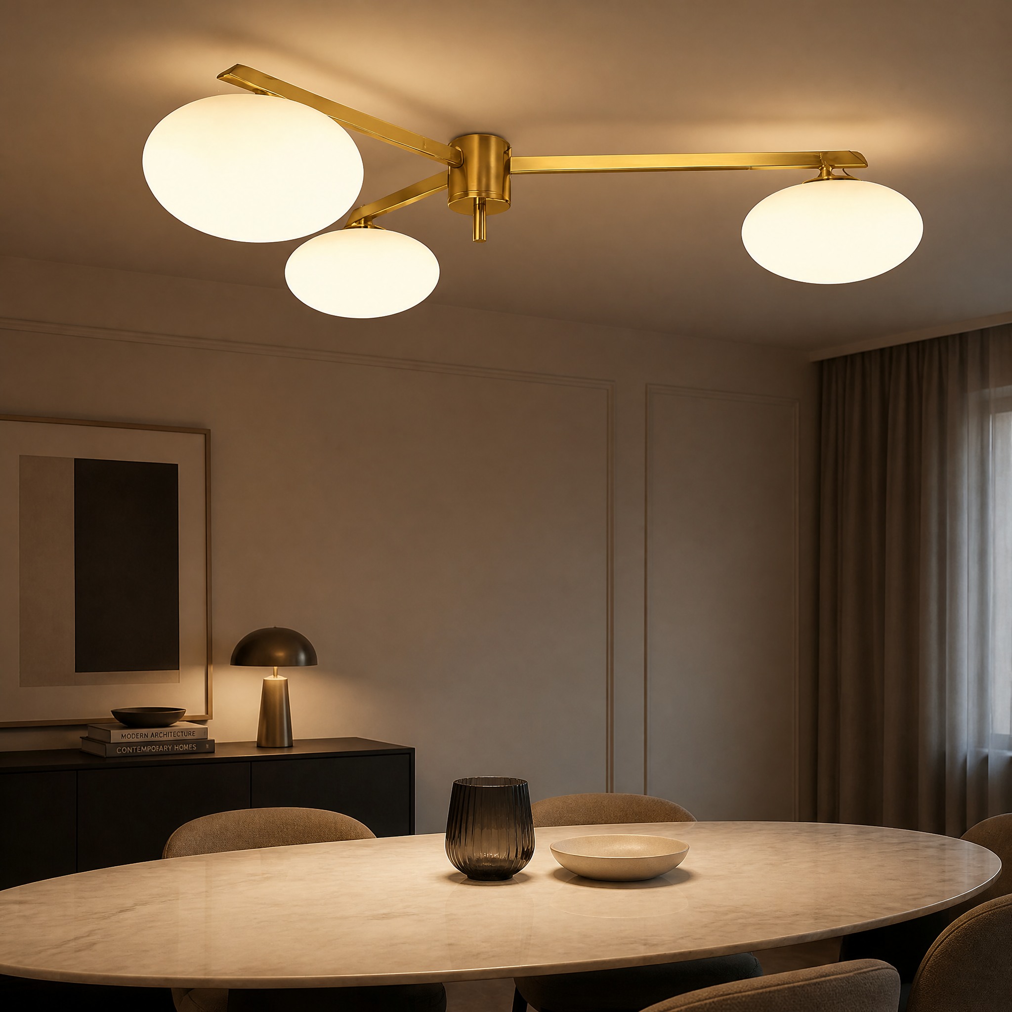 Plafonnier 3 Lampes Doré 3 têtes Or