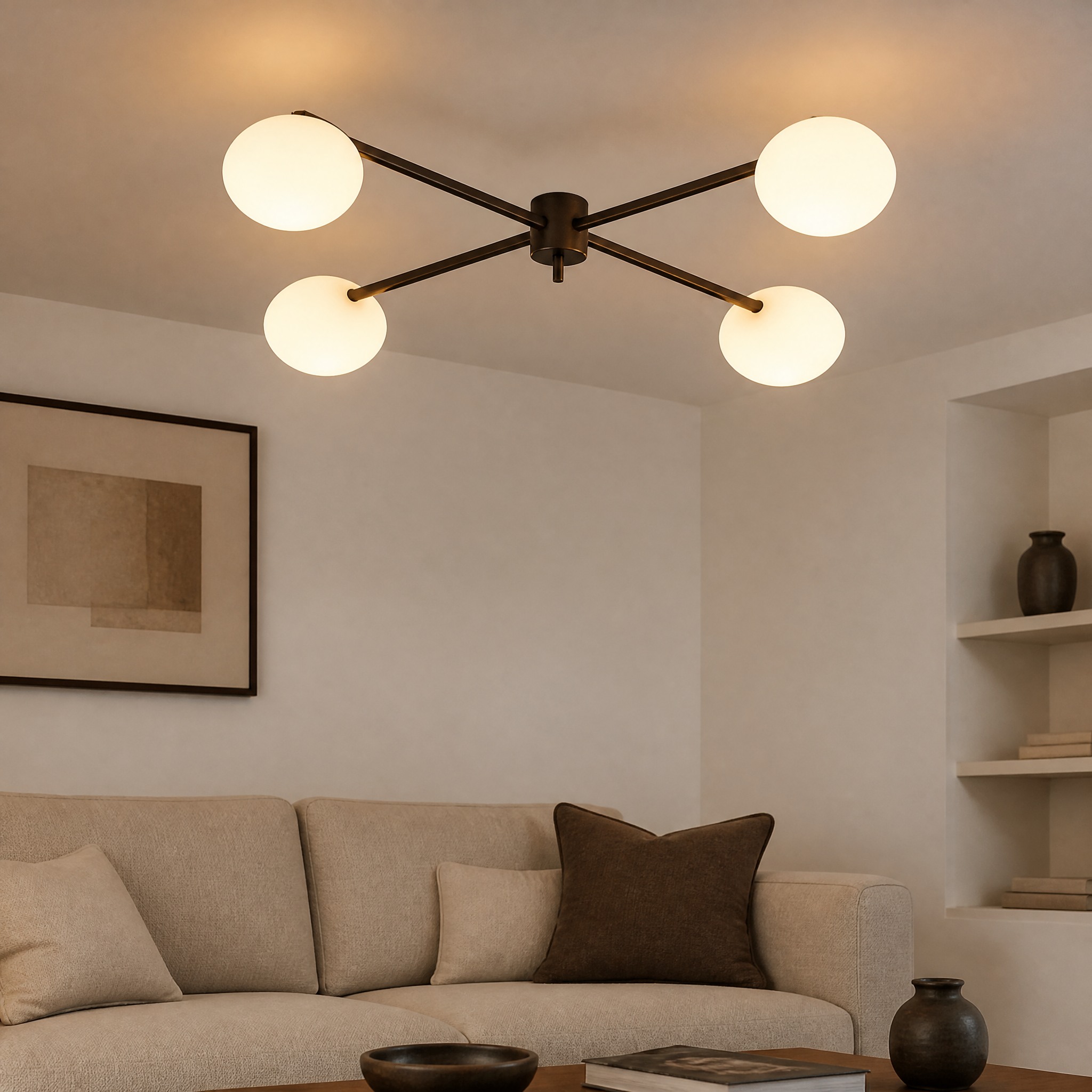 Plafonnier 3 Lampes Doré 4 têtes Noir