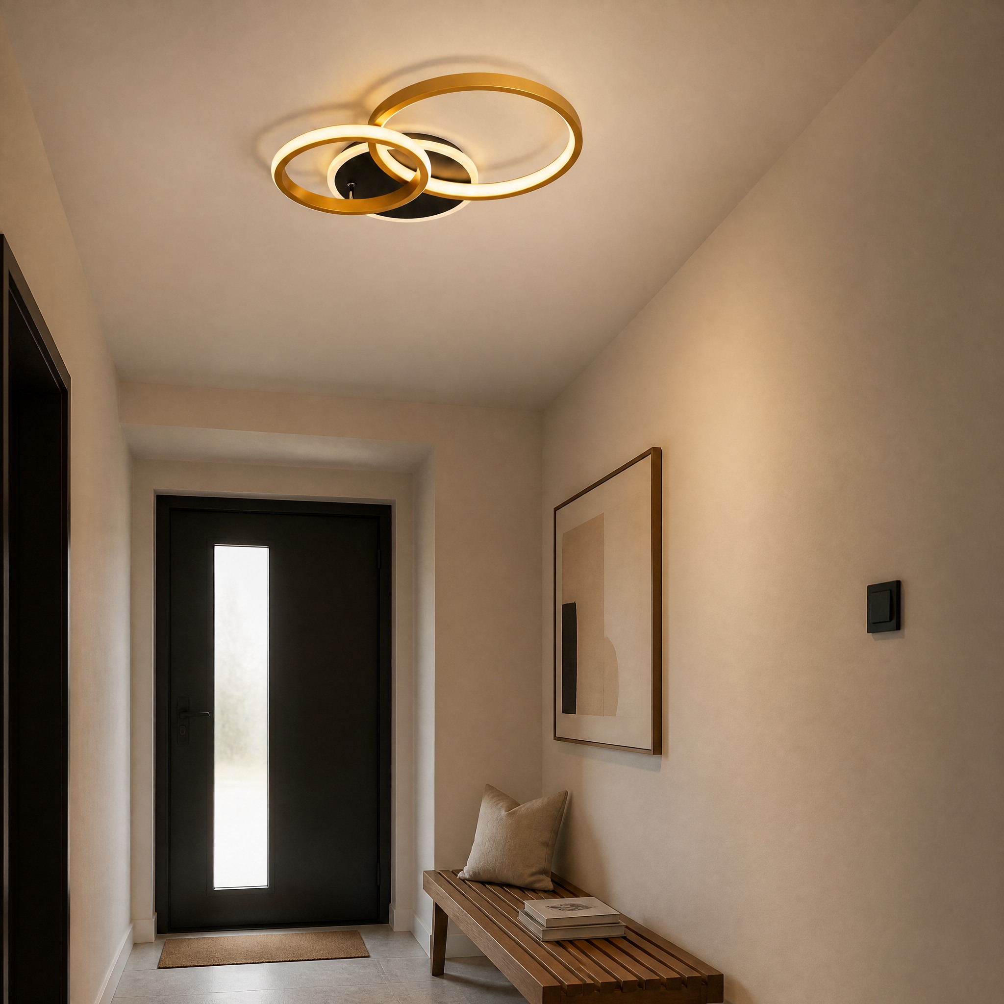 Plafonnier Anneaux LED aluminium, fer et diffuseur acrylique