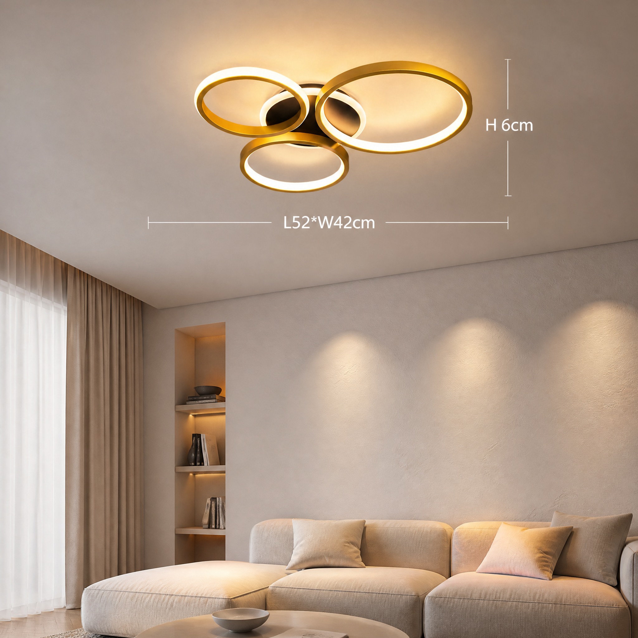 Plafonnier Anneaux LED 4 anneaux en or
