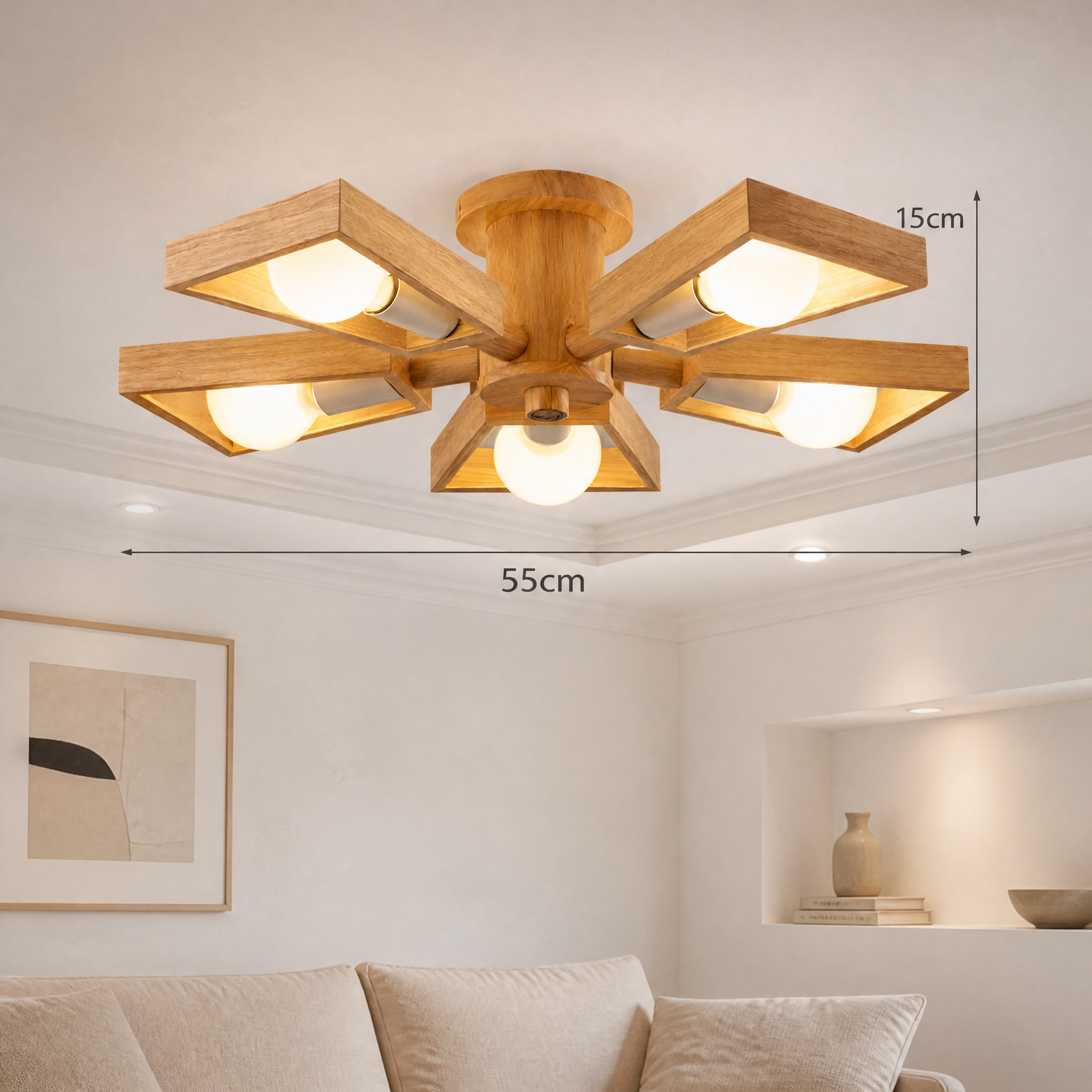 Plafonnier Bois Scandinave flux lumineux 249 à 2000 lm selon la variante