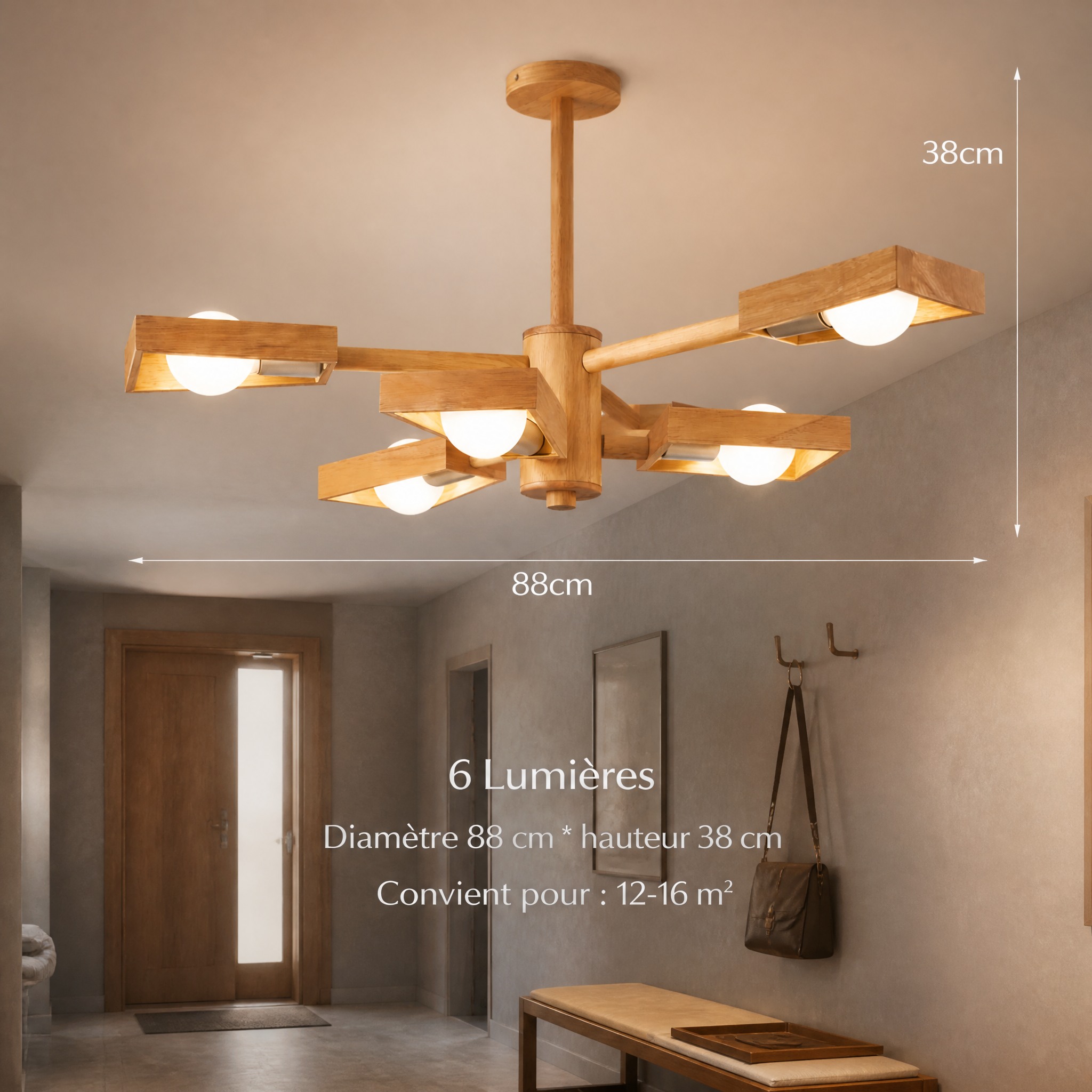 Plafonnier Bois Scandinave alimentation secteur