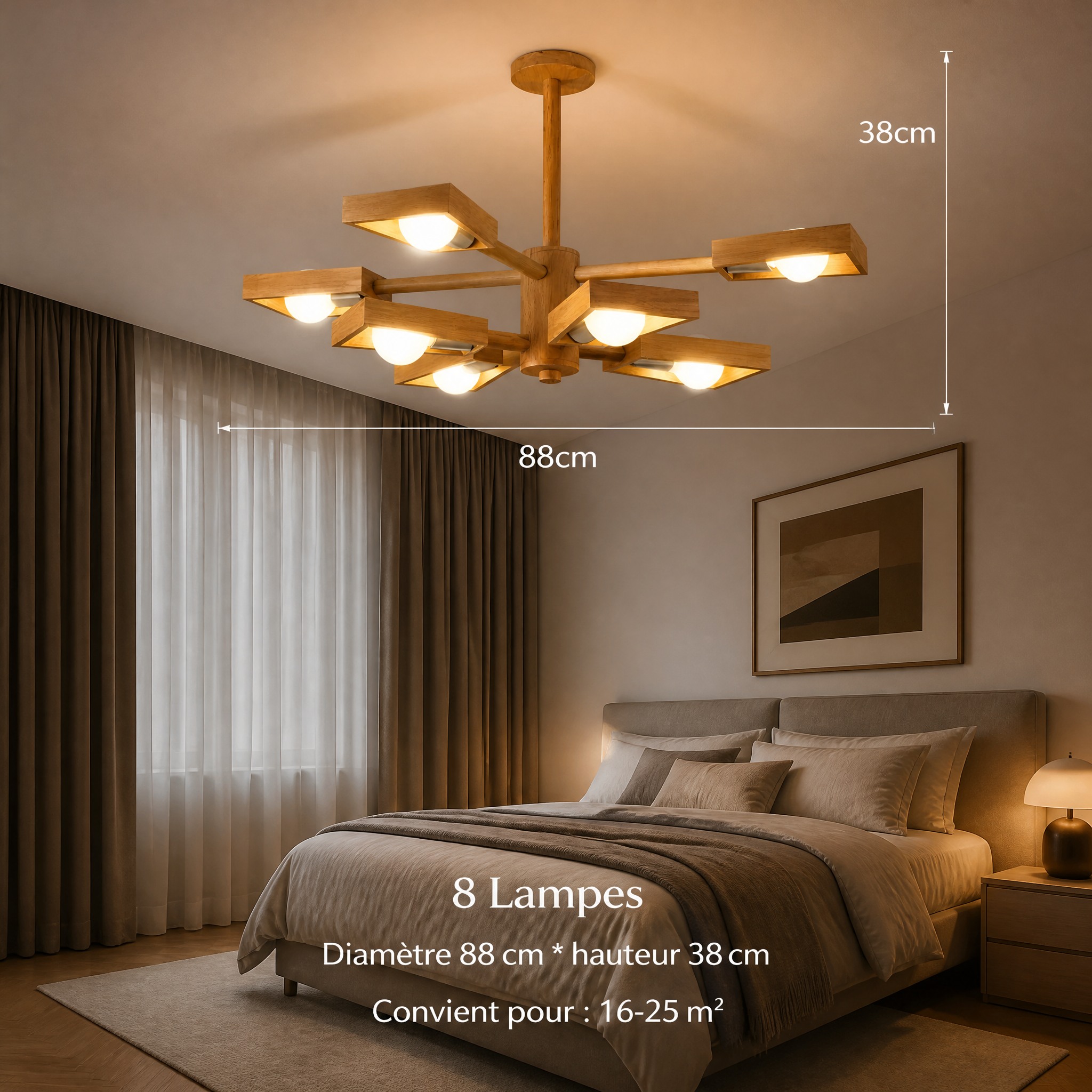 Plafonnier Bois Scandinave 3 lampes