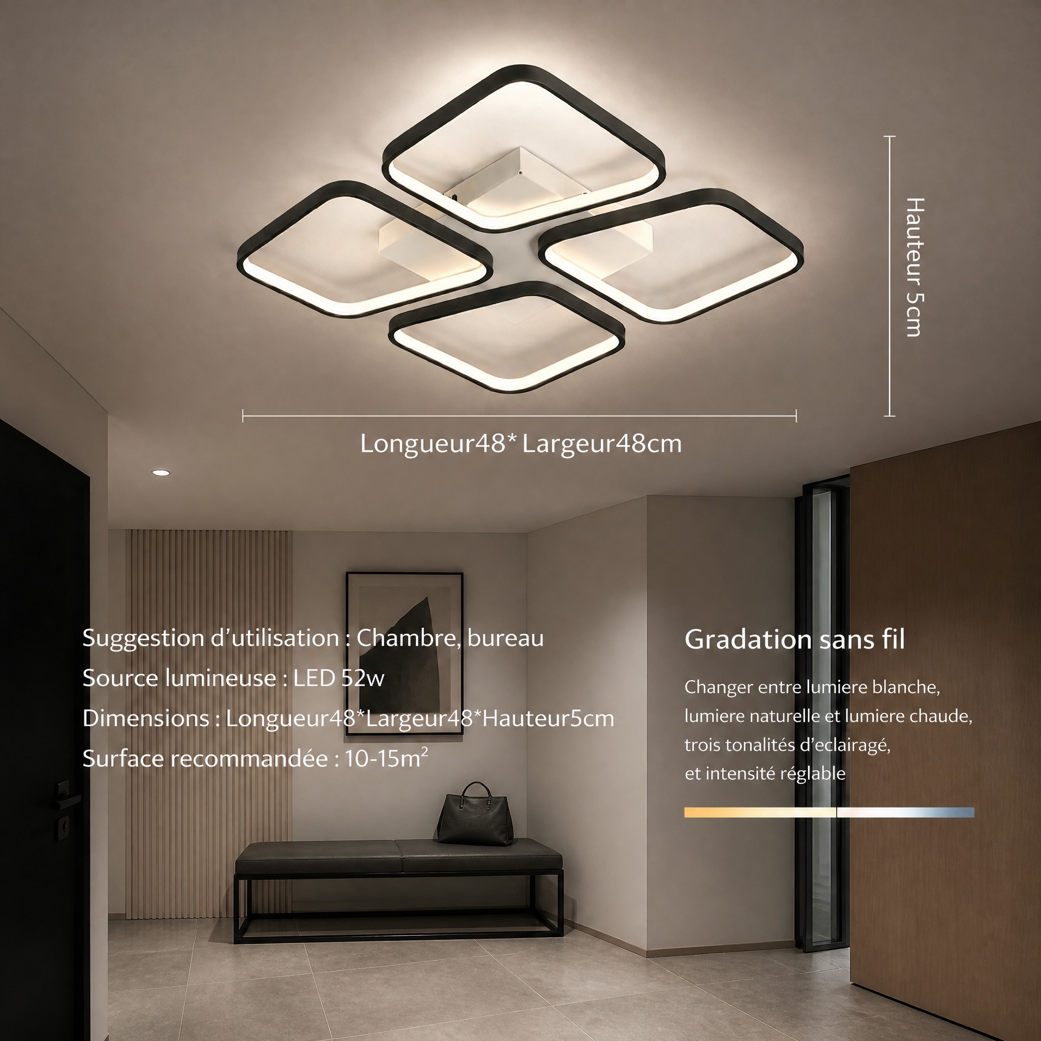 Plafonnier Carré Noir A