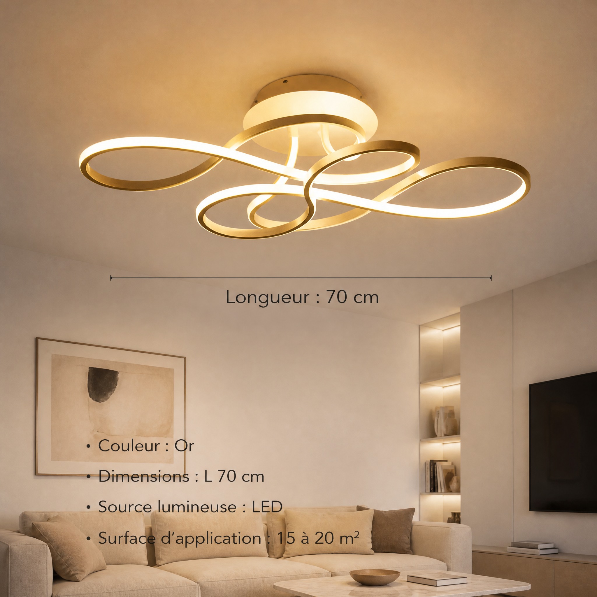 Plafonnier Design Doré Or 70 cm