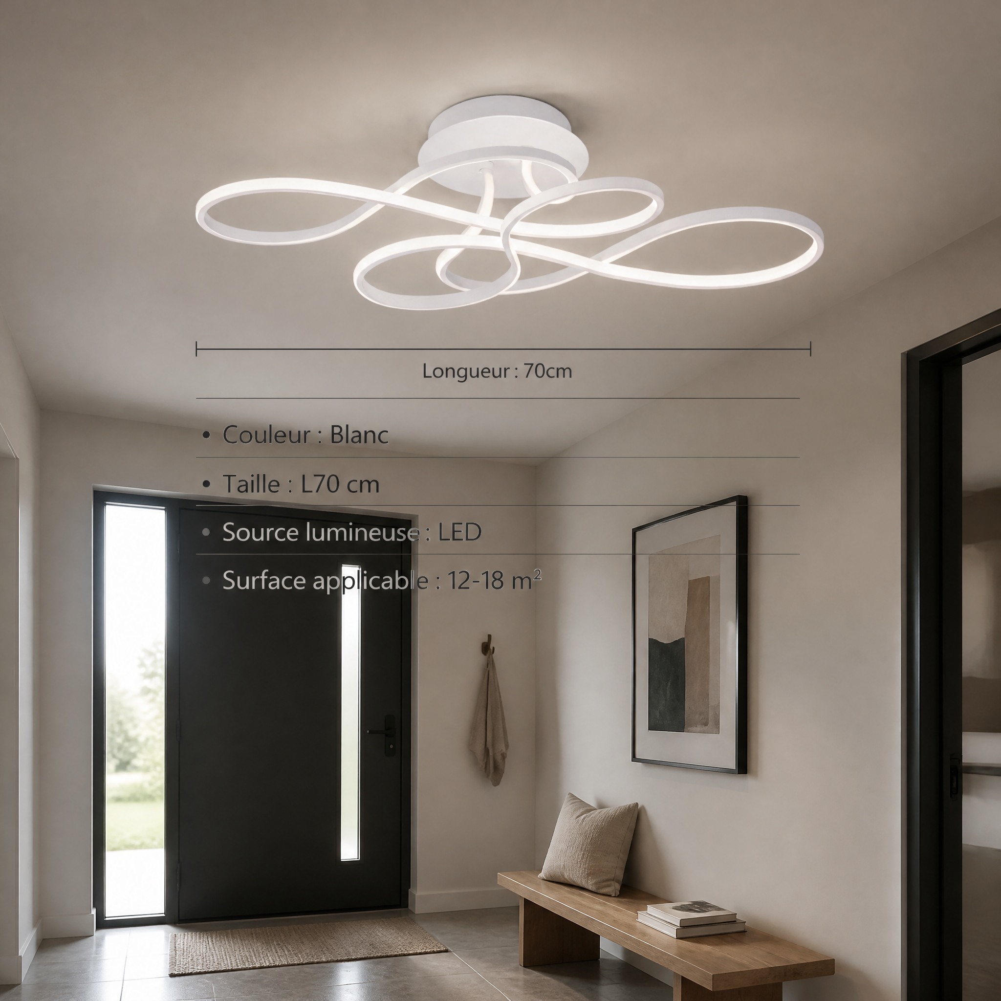 Plafonnier Design Doré Blanc 70 cm
