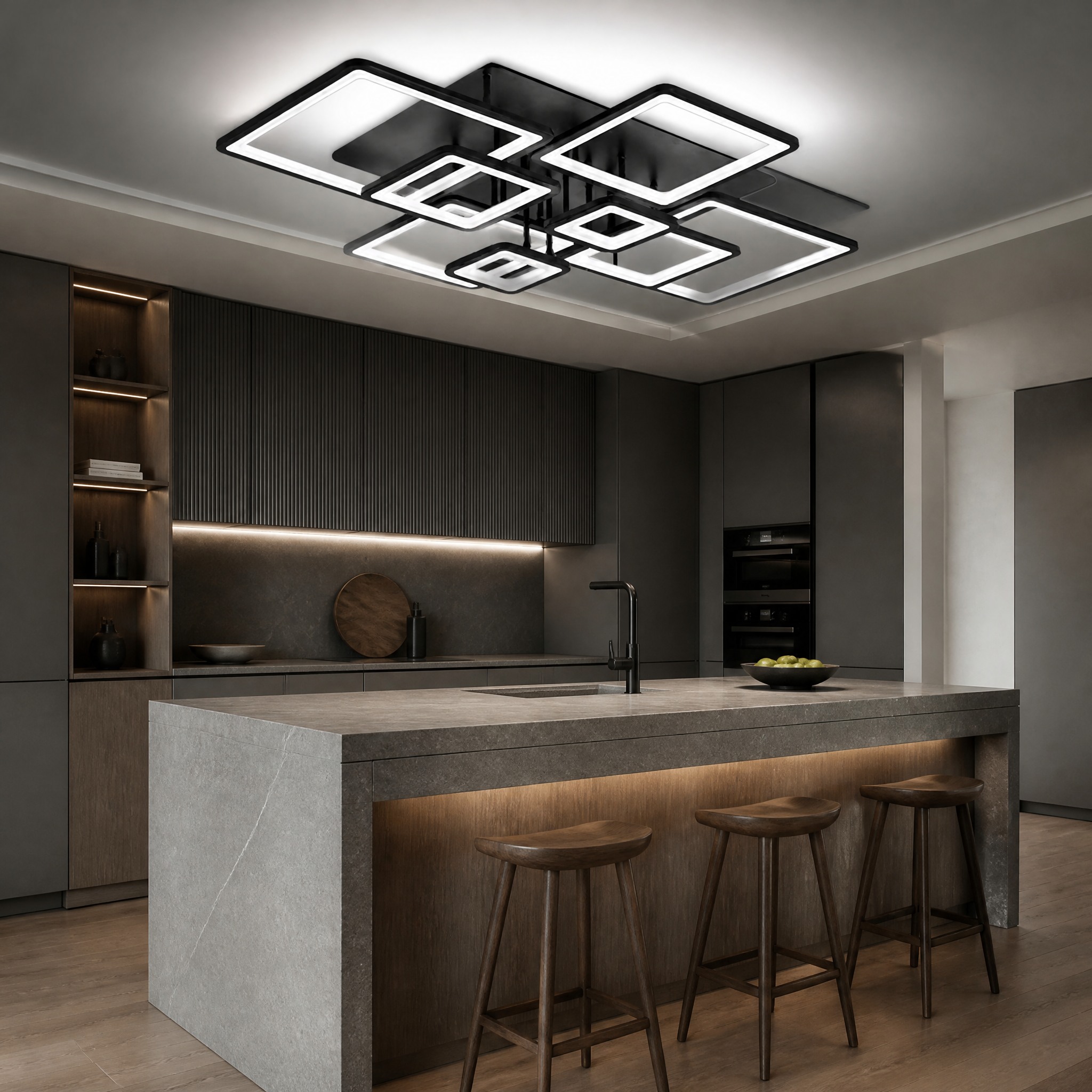 Plafonnier Géométrique LED métal noir et acrylique
