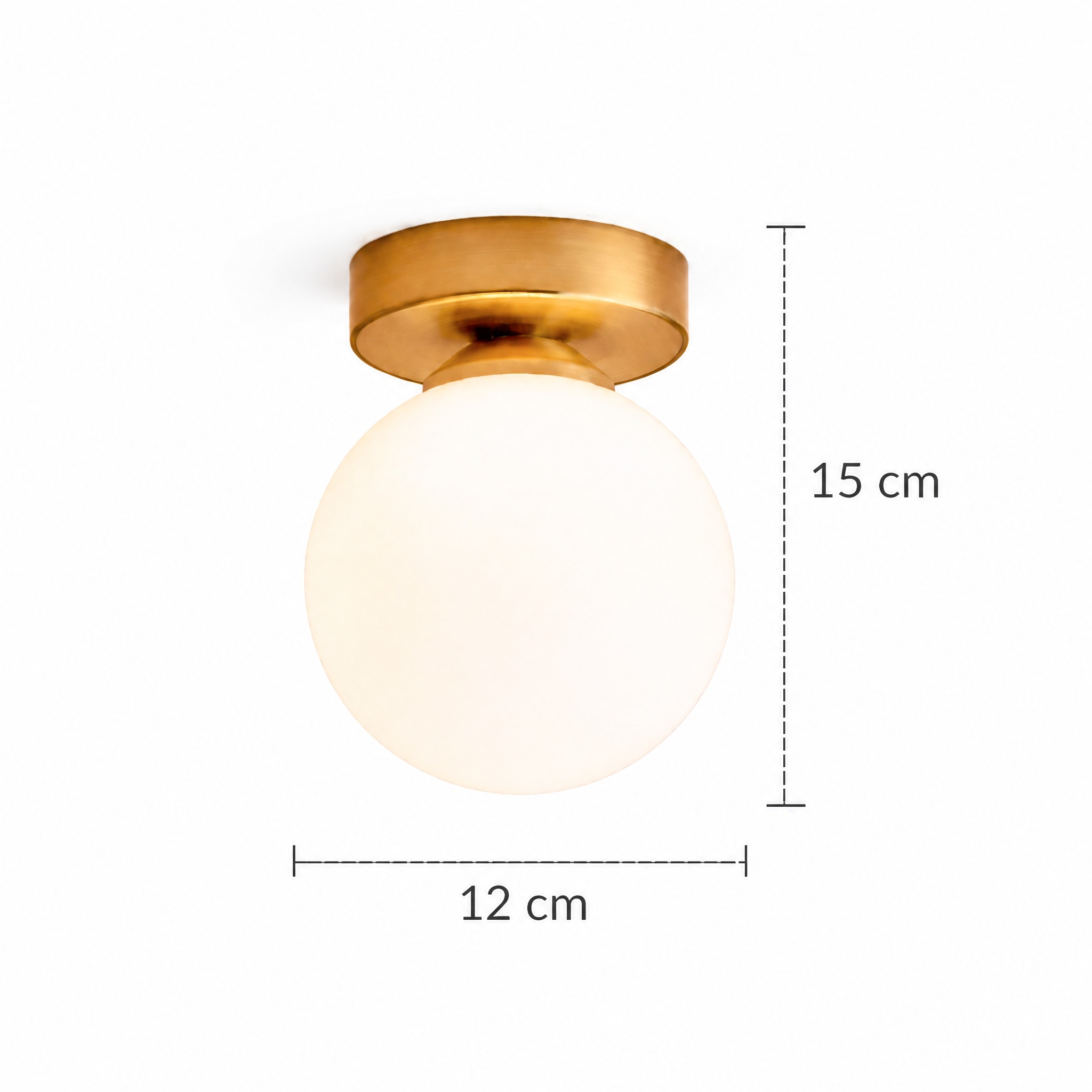 Plafonnier Laiton et Verre 15 cm de hauteur et 12 cm de diamètre globe opalin