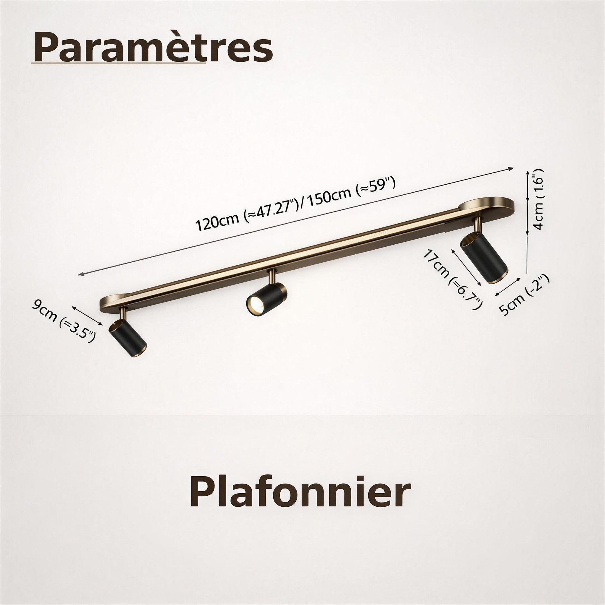 Plafonnier Spot LED longueurs 100, 120 ou 150 cm