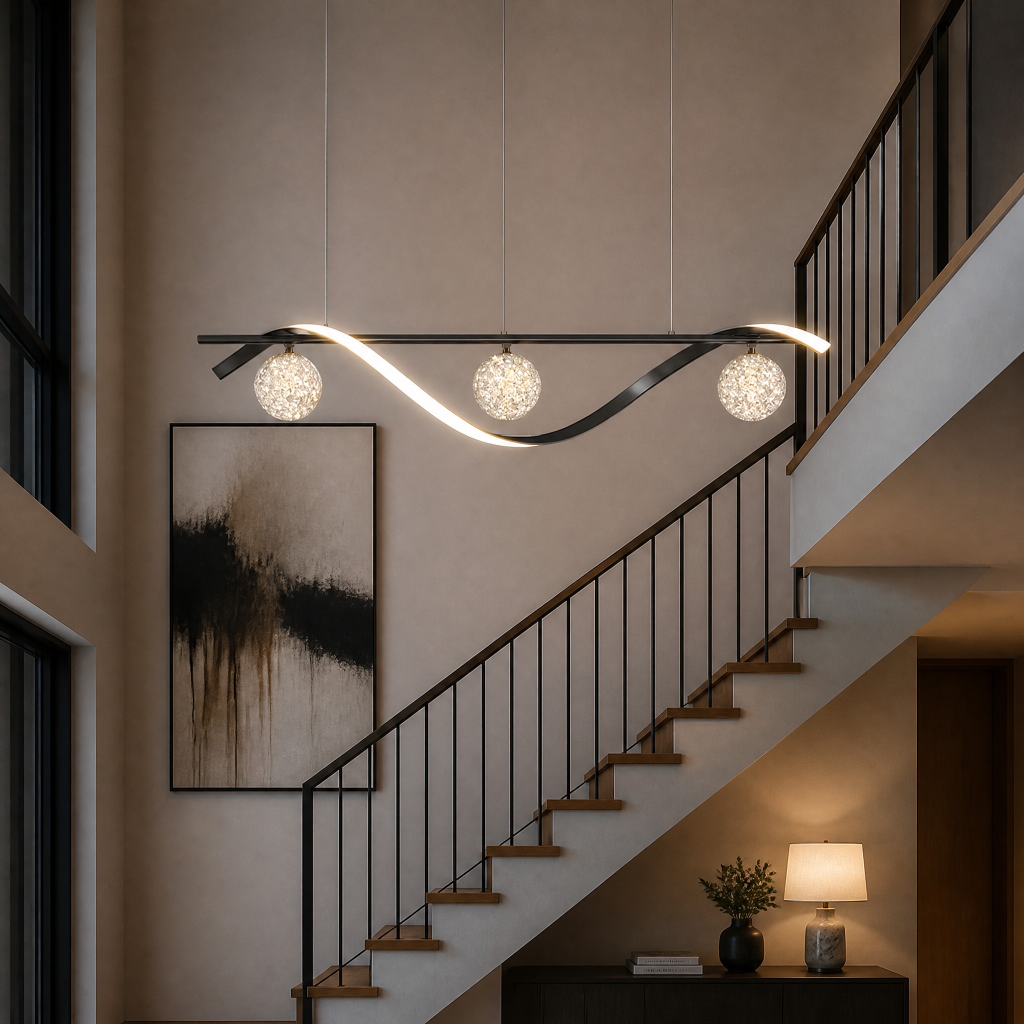 Suspension 3 Boules Cristal Noir Blanc froid