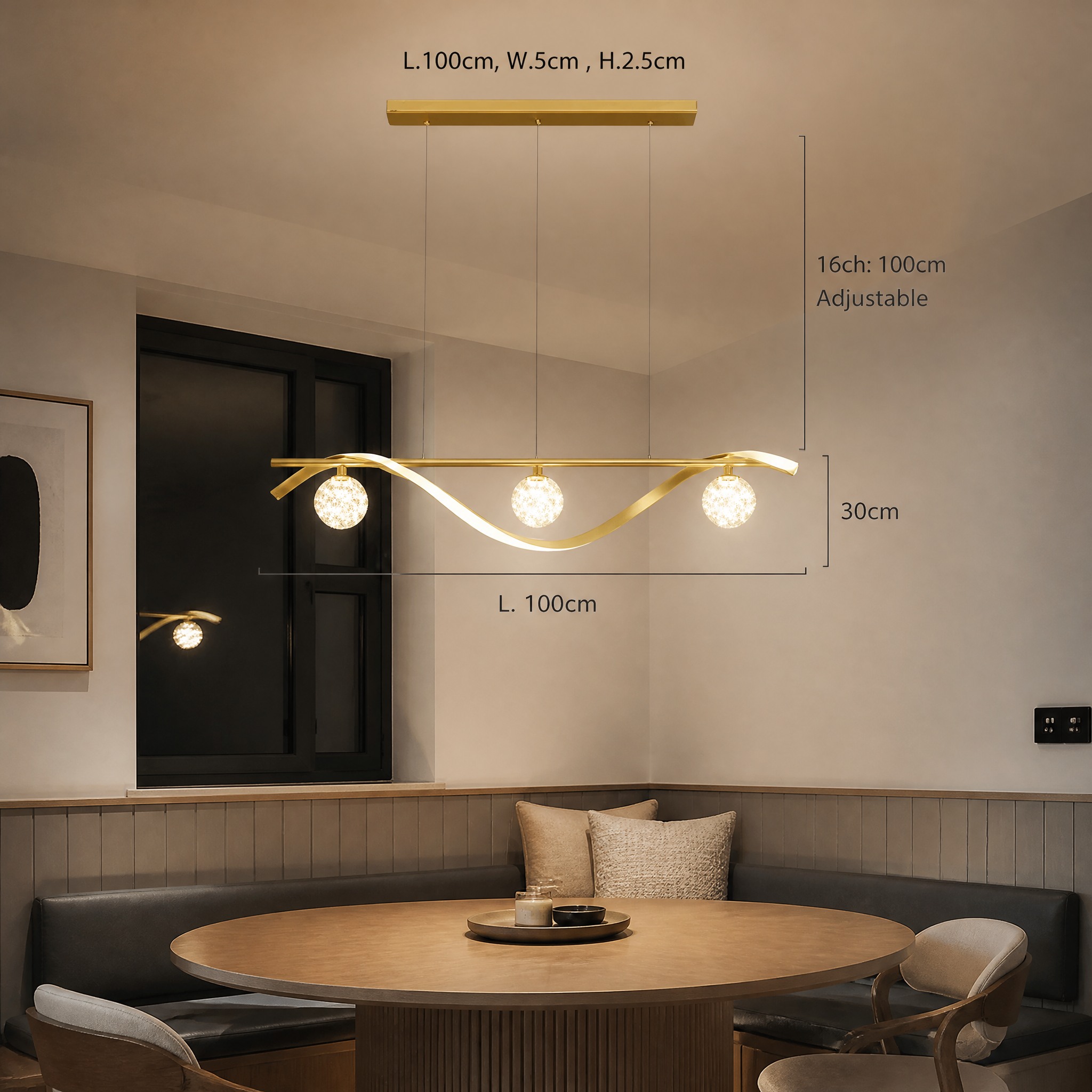 Suspension 3 Boules Cristal pour cuisine