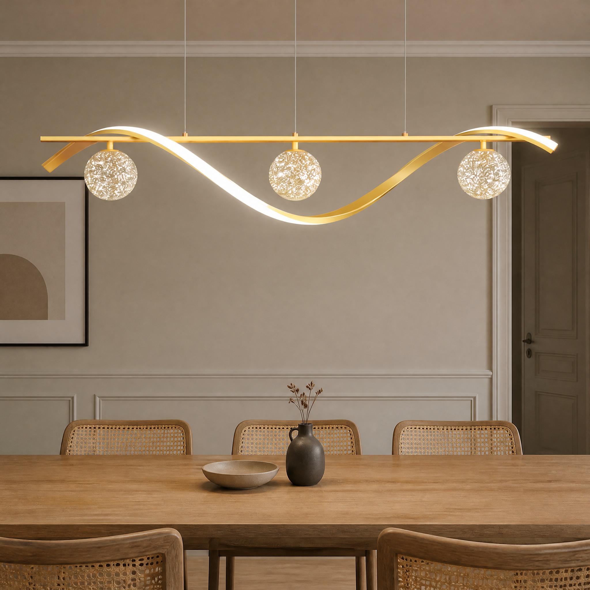 Suspension 3 Boules Cristal Or Blanc froid