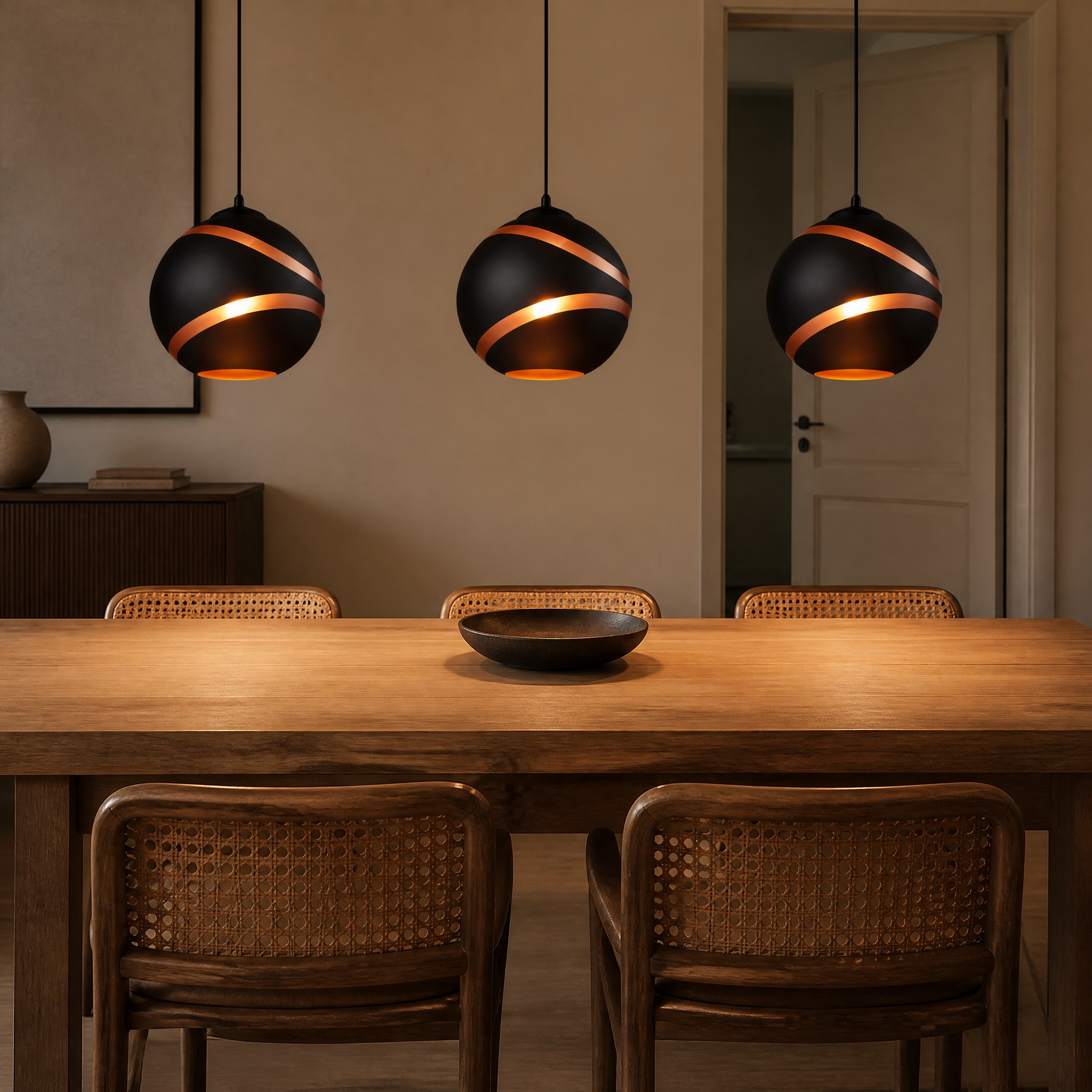 Suspension 3 Boules Noires suspension lumineuse sphérique