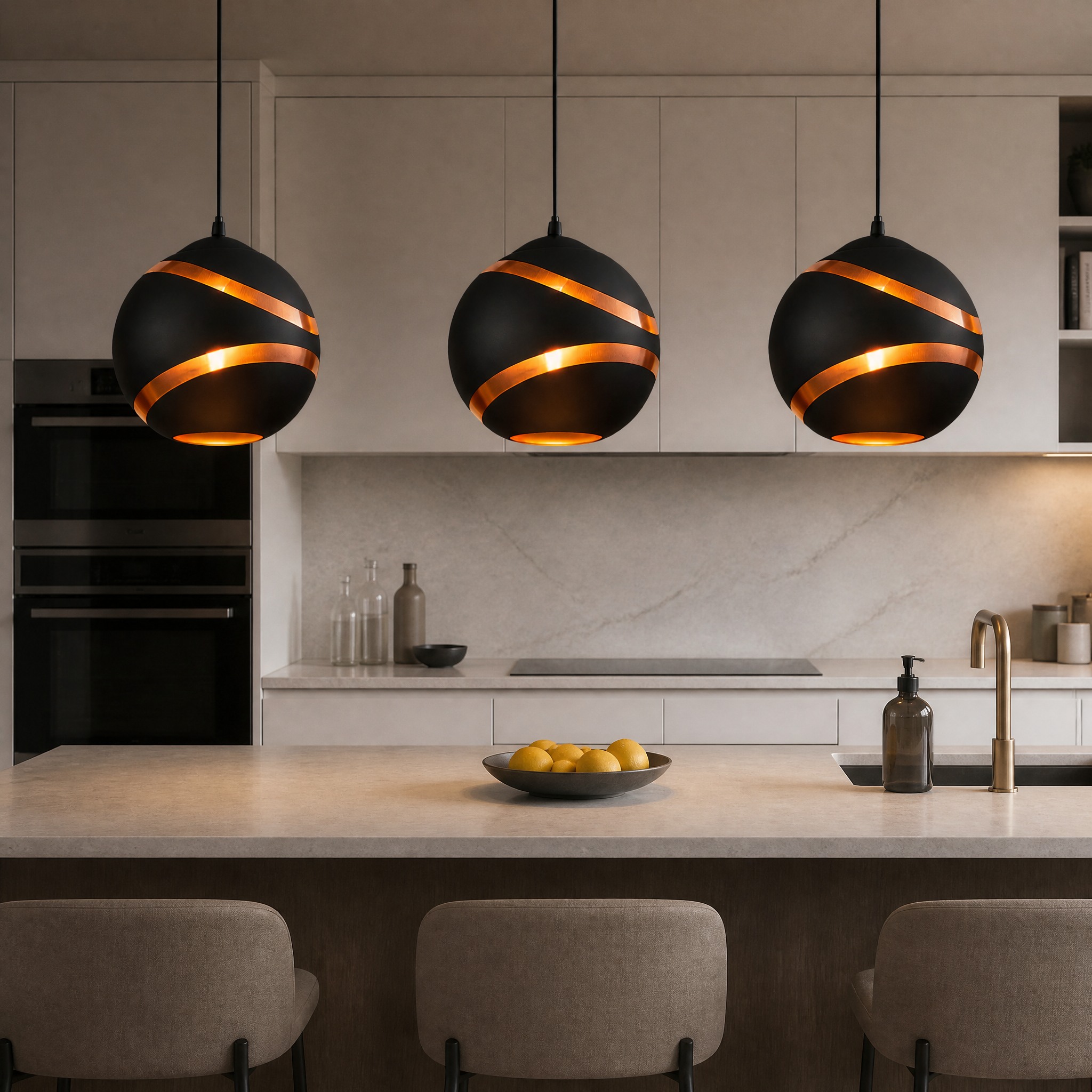 Suspension 3 Boules Noires pour table
