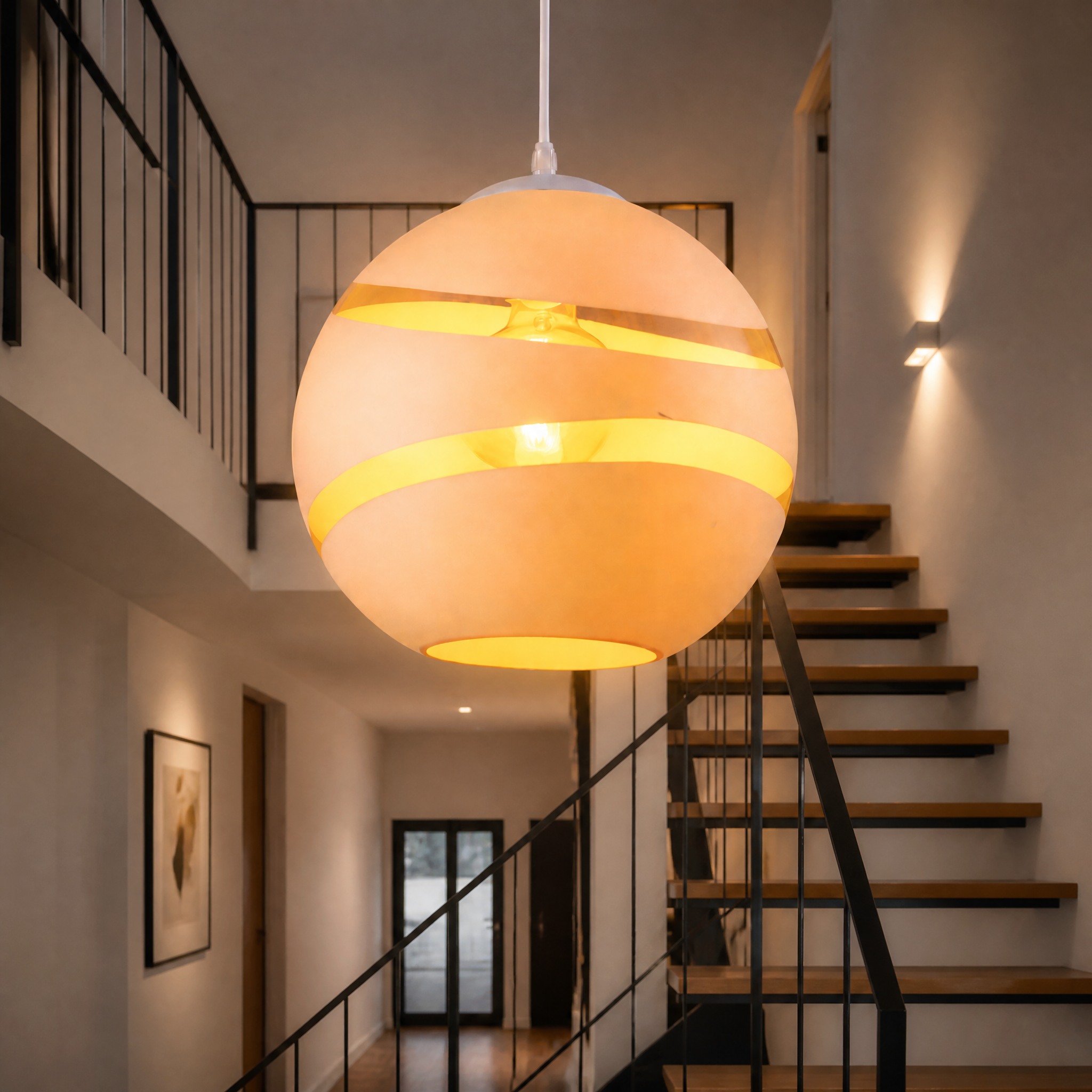 Suspension 3 Boules Noires Blanc 30cm